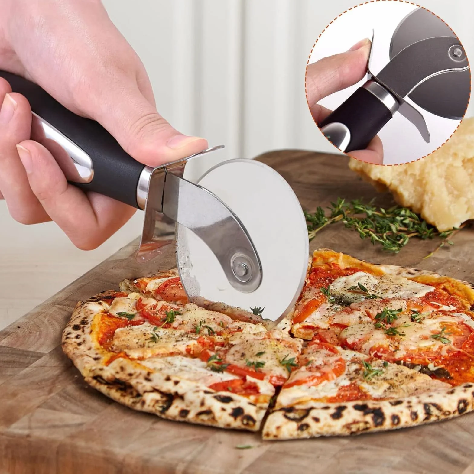 Nóż do pizzy premium ze stali nierdzewnej – nóż do pizzy z antypoślizgowym uchwytem – w zestawie pudełko do przechowywania – nadaje się do mycia w zmywarce, do pizzy, ciast i ciasta (21