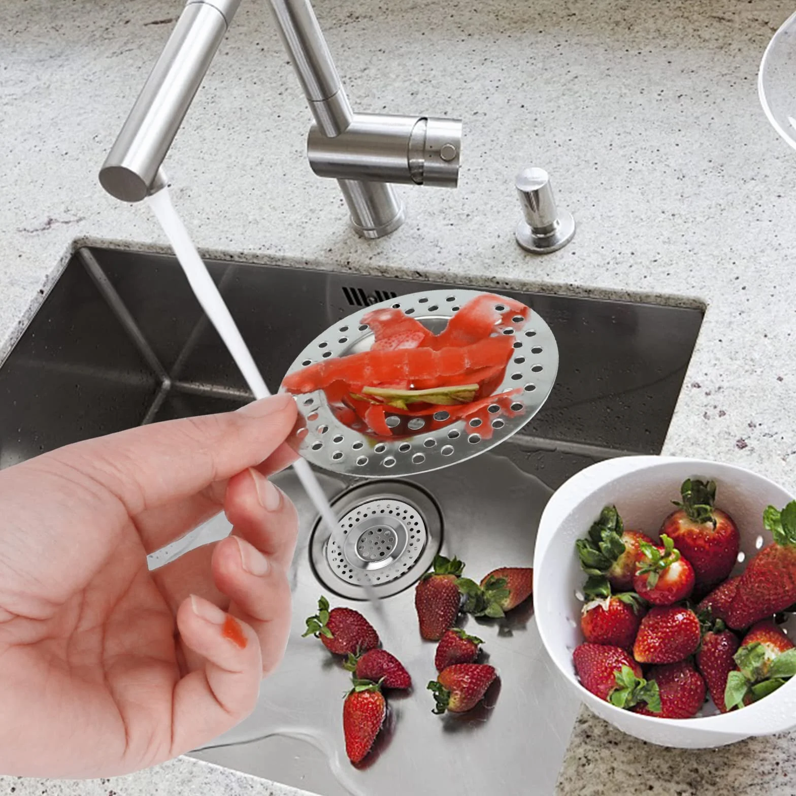 6 SZTUKI Sitko ze stali nierdzewnej - 7 x 0,7cm - wysokiej jakości sitko do zlewu kuchennego, do umywalki, kuchni i łazienki, sitko do włosów, prysznic, wanna, praktyczne do odpływów