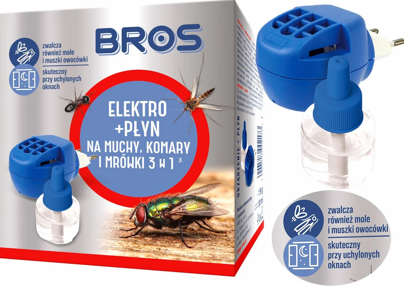 BROS-elektro+płyn 3w1 na muchy, komary i mrówki