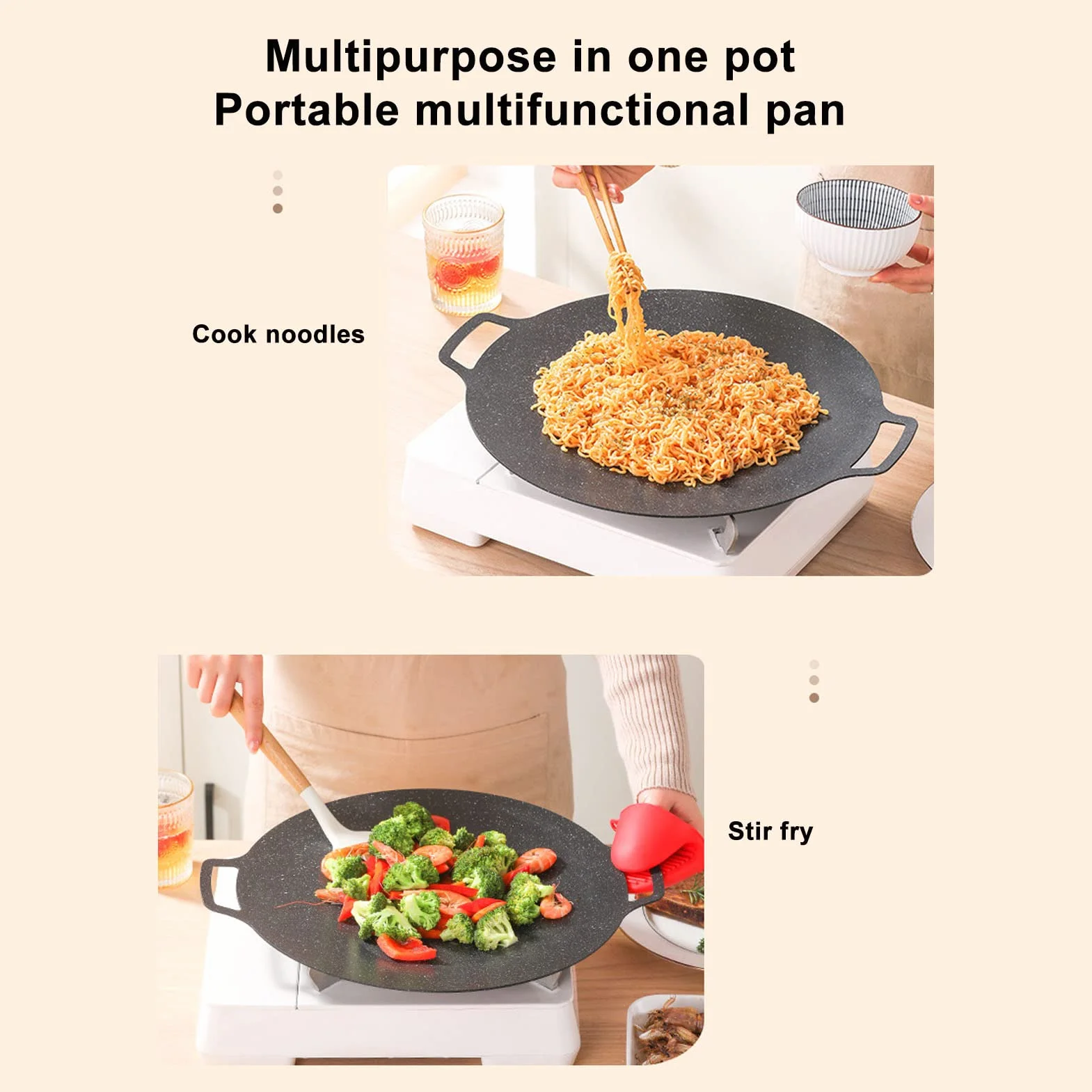 Koreańska Patelnia do Grilla, Nieprzywierająca Bezdymna Płyta Grzewcza do Grilla Płyta Kuchenna ze Stopu Aluminium Koreańska Płyta Grillowa Przenośna Patelnia Wewnętrzna(Rodzaj gazu 30cm)