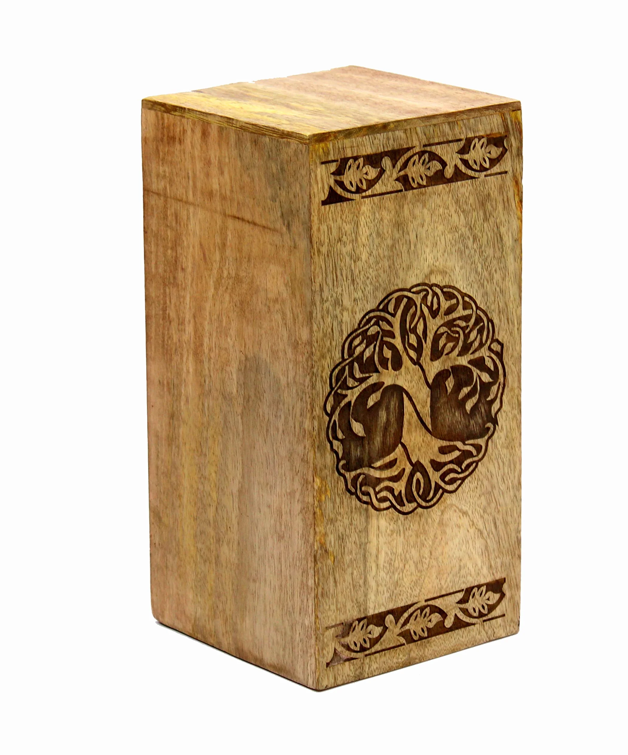 eSplanade Drewniana urna kremacyjna | drzewo życia grawerowane | beżowy - 25 cm