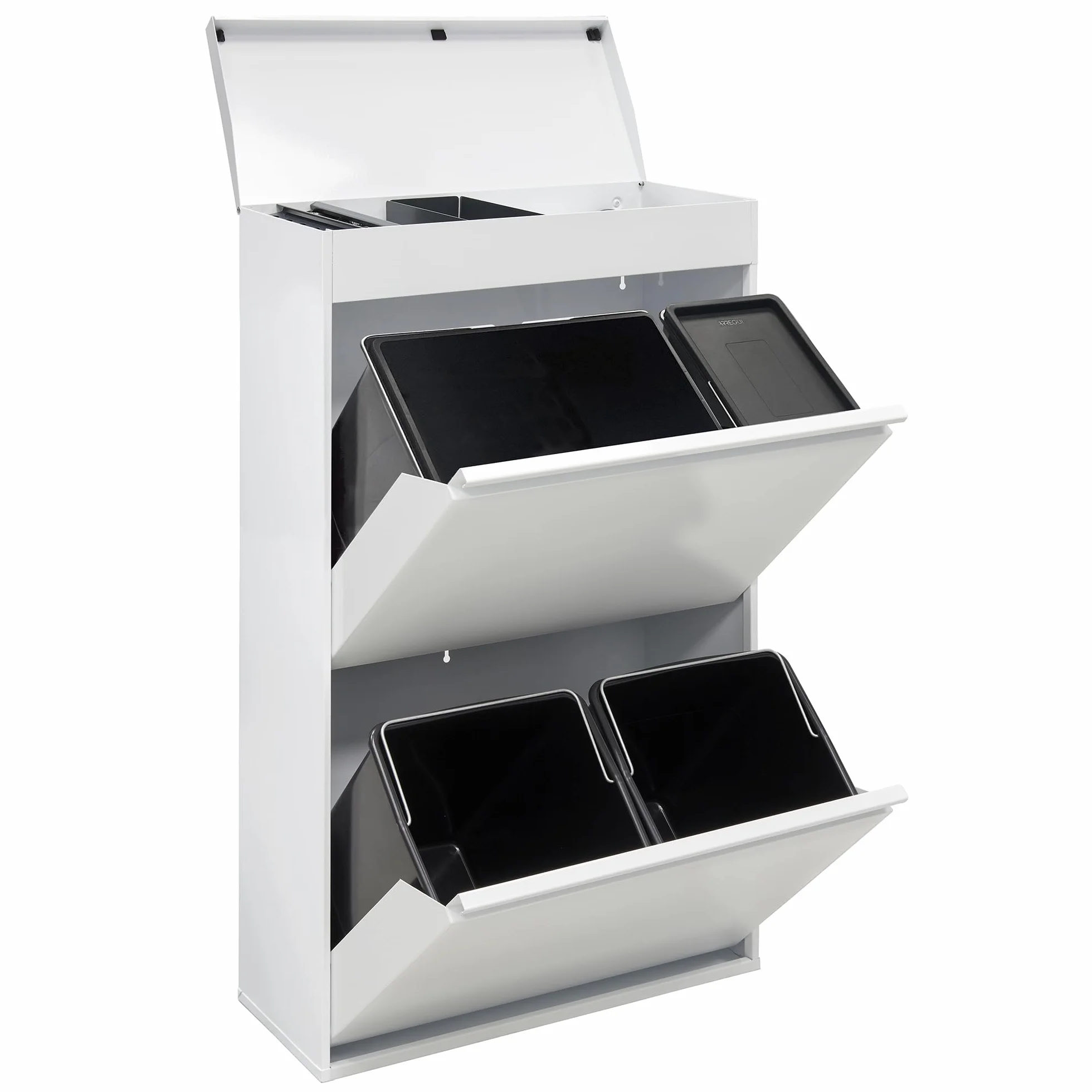 ARREGUI Top CR621-B2 stalowy system segregacji odpadów z pudełkiem do przechowywania z pokrywką, 4 przegródki, kosz na śmieci do kuchni, 23 + 11 + 17 + 17 l (68 l), 1 bardzo duże wiadro, 4-komorowy