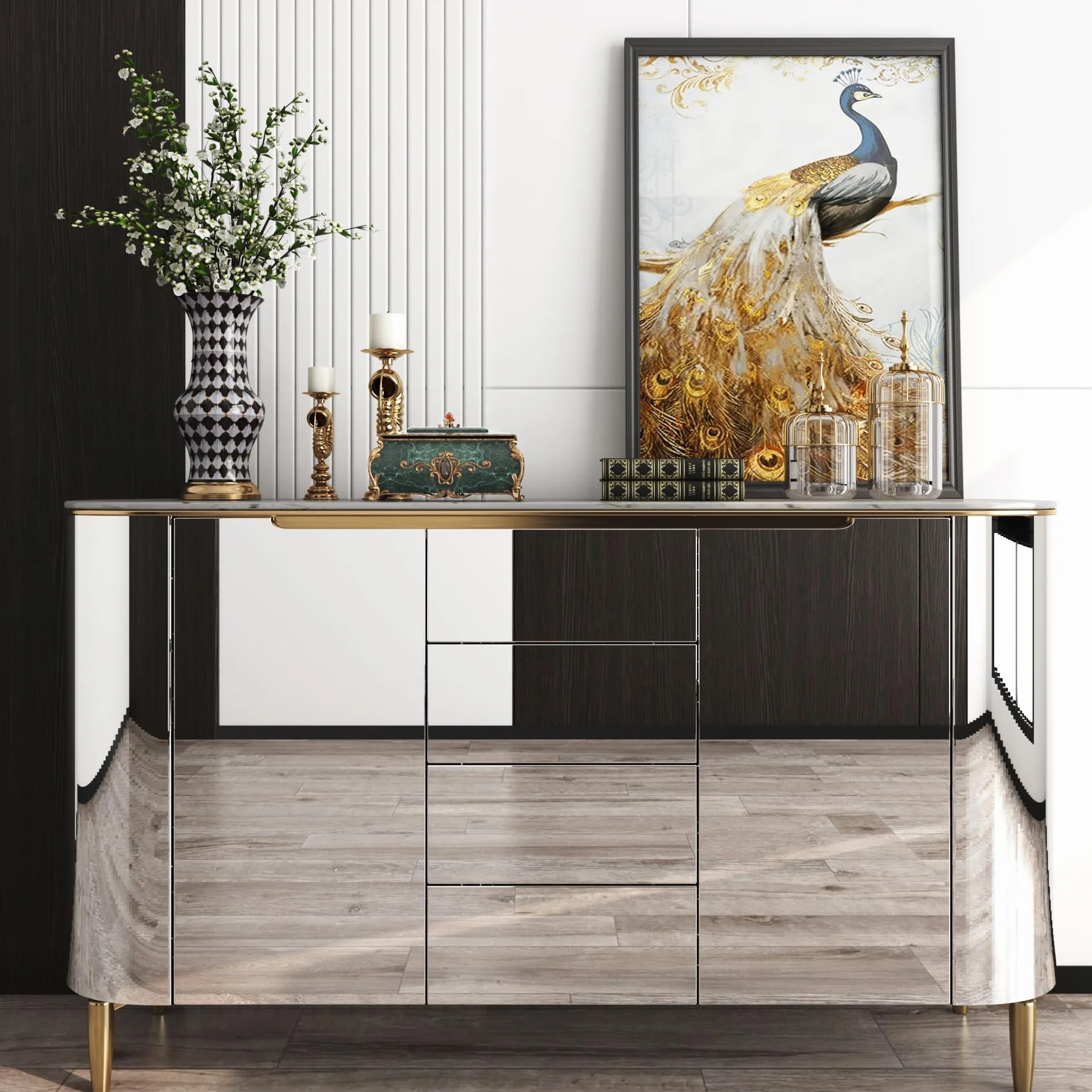 YENHOME Folie do luster samoprzylepna tapeta folia klejąca do mebli srebrna kuchnia 60x500cm folia do mebli samoprzylepna fola na blat folie lustrzane nowoczesne do łazienki klejone lustro meble