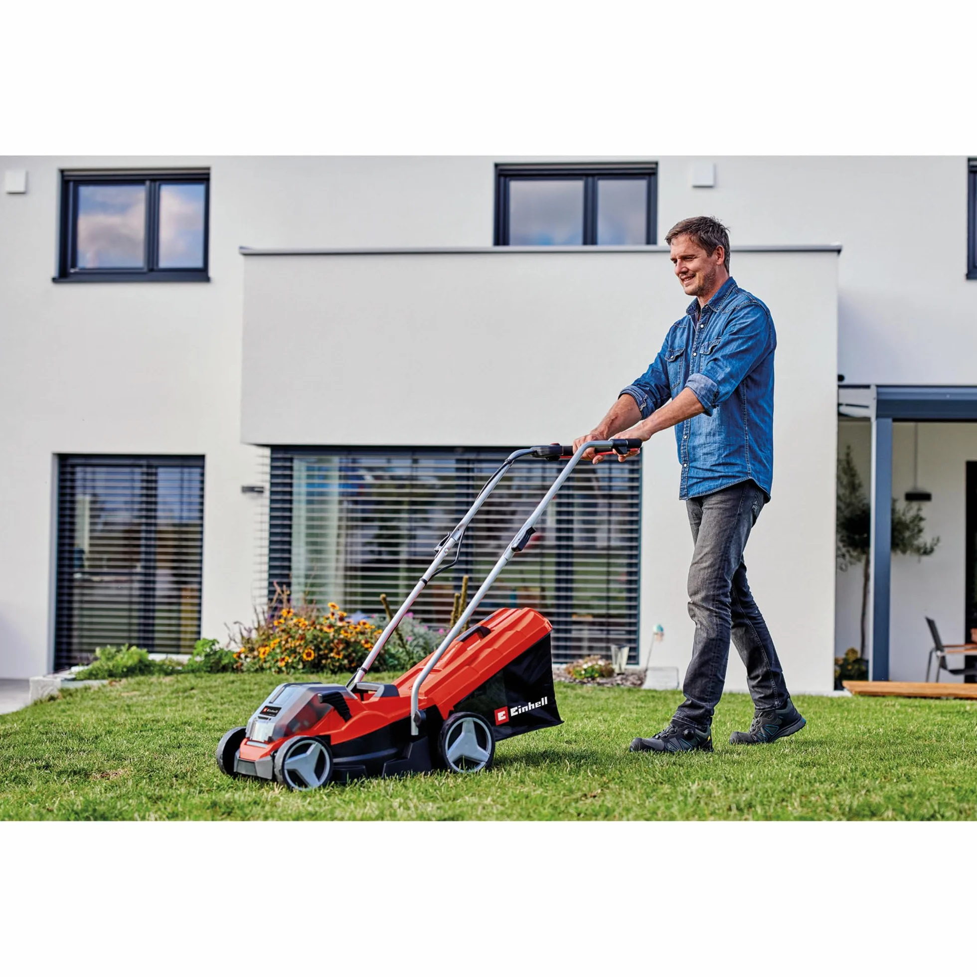 Einhell Kosiarka akumulatorowa GE-CM 36/33 Li Kit Power X-Change (Li-ion, 36 V, do 250 m², szerokość koszenia 33 cm, 5-stopniowa regulacja wysokości koszenia, w tym 2 akumulatory 2,5 Ah + 2 ładowarki)