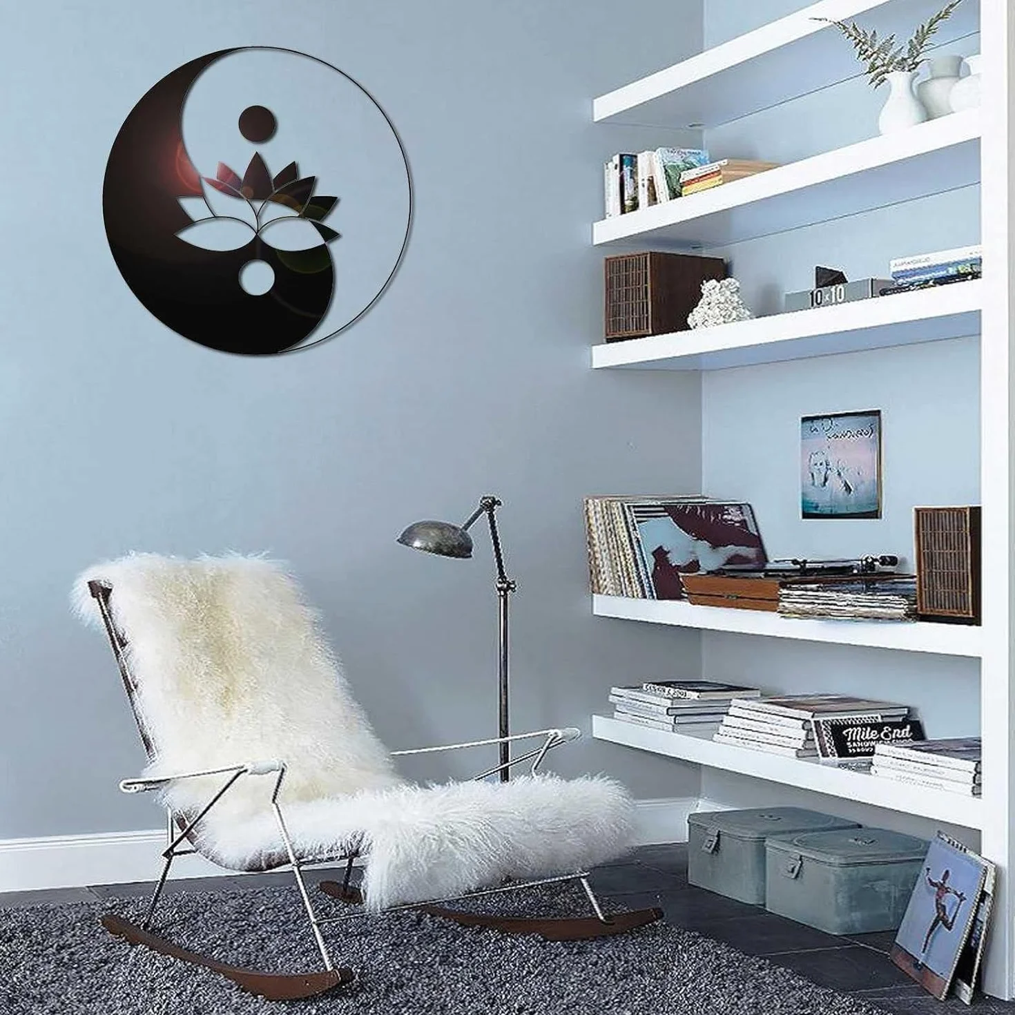 Dekoracja ścienna, metalowa sztuka ścienna, dekoracja ścienna z symbolem kwiatu lotosu Yin Yang, sztuka medytacji zen 3D sylwetka ścienna, do dekoracji ściennej domu (23,6 cala/60 cm)(23.6IN/60CM)