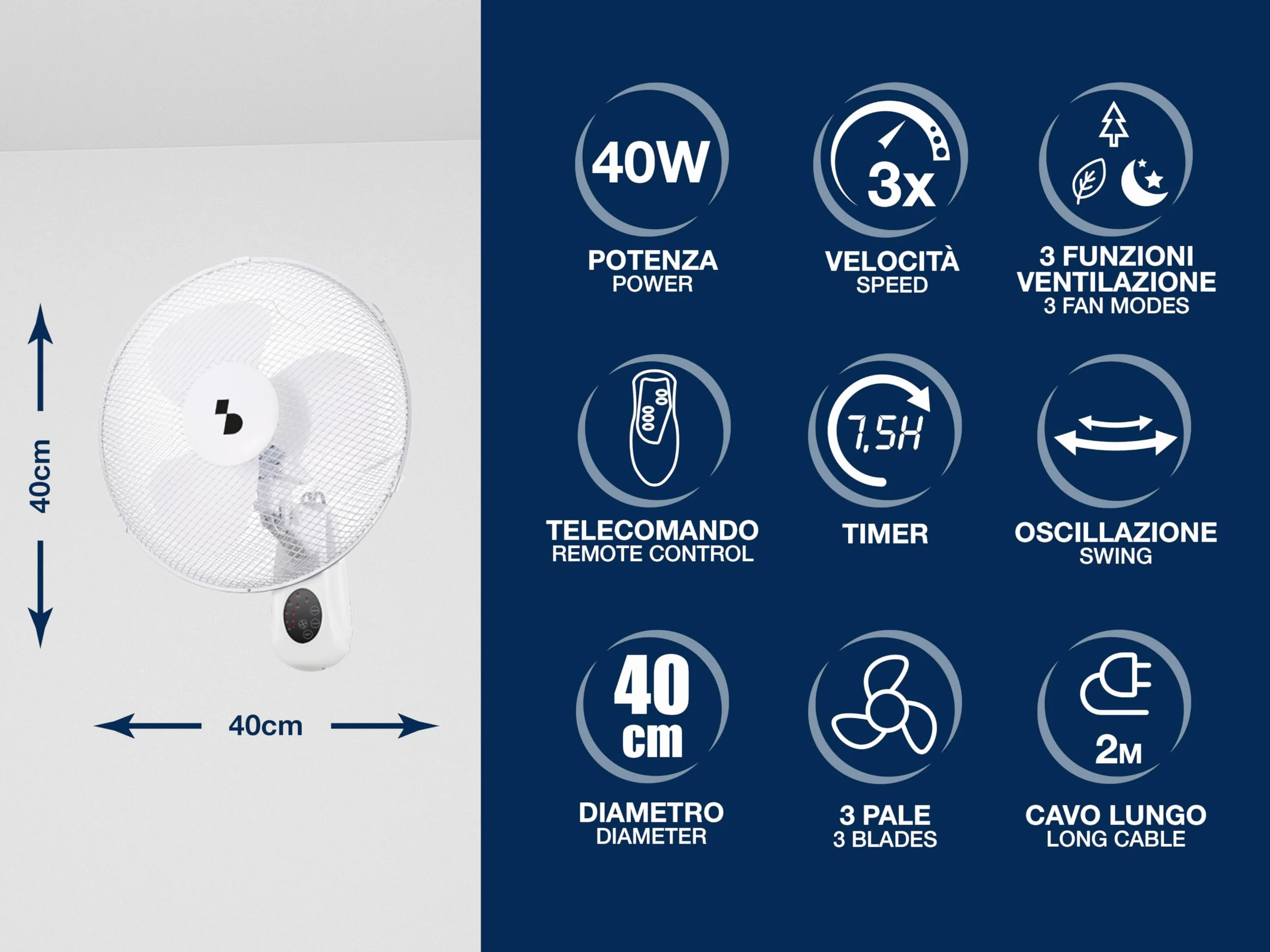 Beper P206Ven600 Wentylator Ścienny 40W 40V Biały