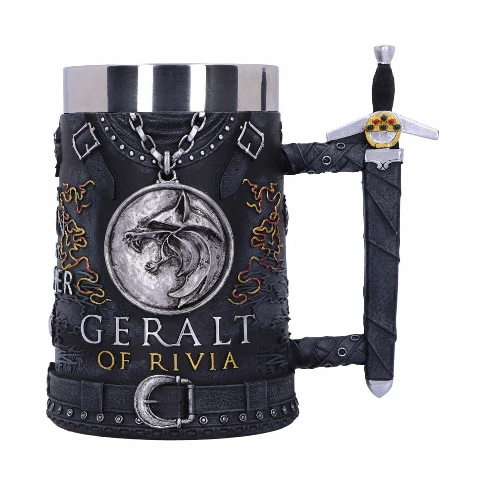 Nemesis Now Oficjalnie licencjonowany kufel Wiedźmin Geralt z Rivii, czarny, 15,5 cm