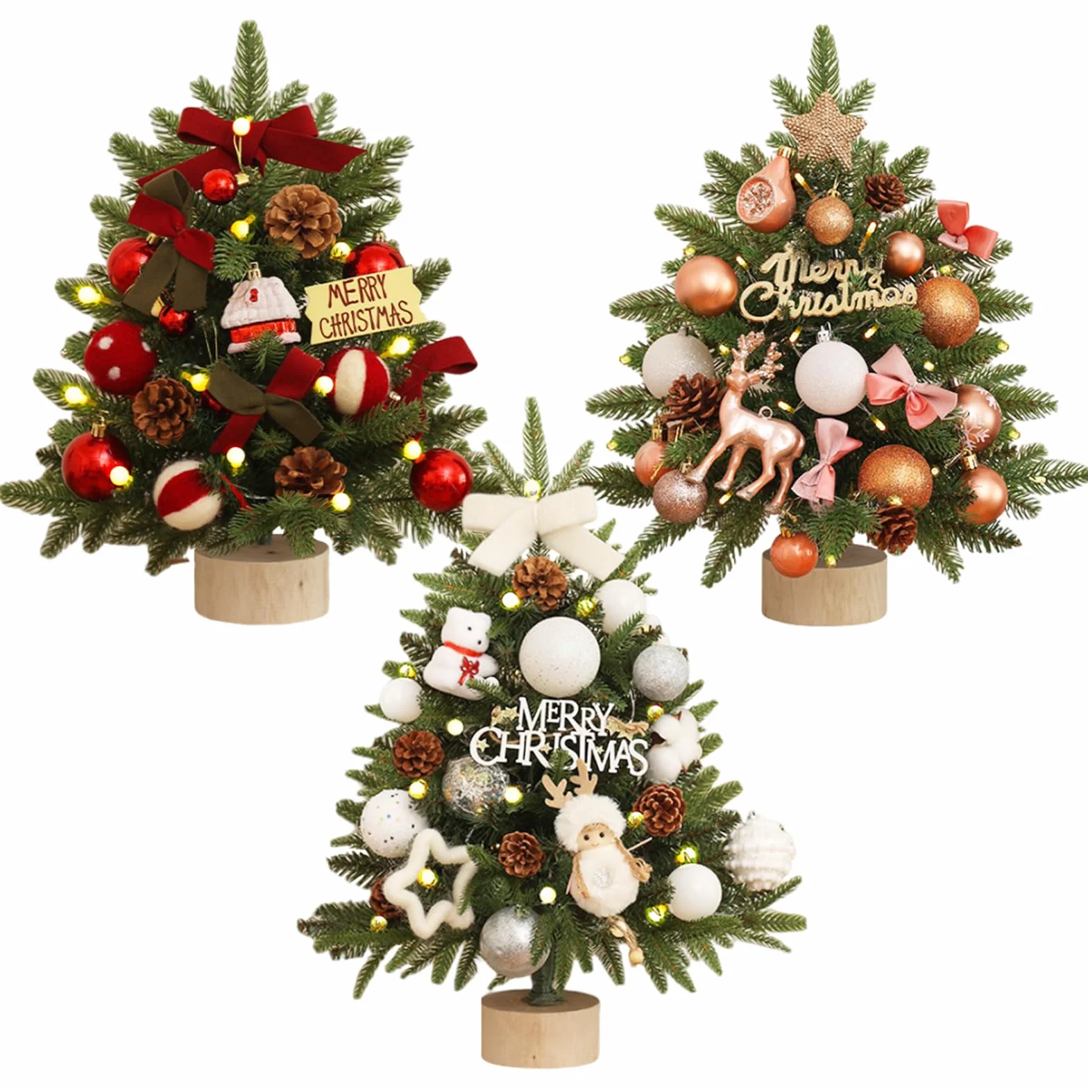 Mini sztuczna choinka 45 cm, mała choinka, stół, dekoracje świąteczne, mini choinka, podświetlana, zasilana bateriami, do dekoracji stołu bożonarodzeniowego (czerwona)