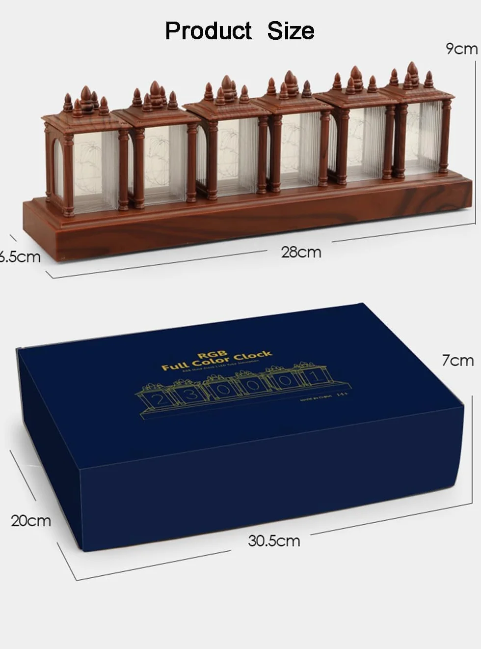 Nixie Tube Zegar cyfrowy z orzecha włoskiego, alarm 12/24 h i wyświetlacz, regulowana jasność i kolor, lampka nocna, oświetlenie RGB, montaż biurkowy dla przyjaciela, na Boże Narodzenie, urodziny