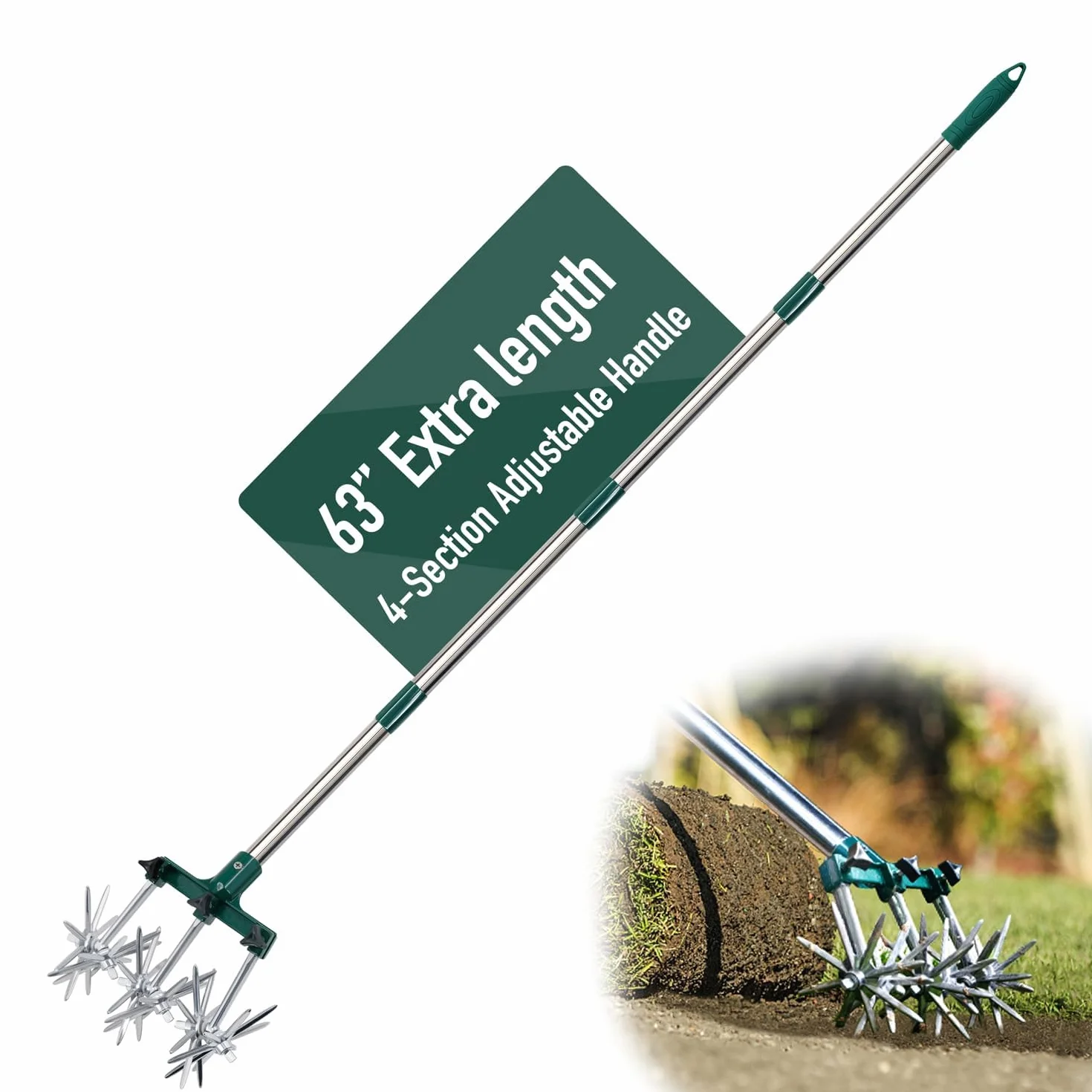Zestaw kultywatorów obrotowych, 63-160 cm, regulowany, ogrodniczy, obrotowy, ręczny kultywator ogrodowy, ze stalowymi zdejmowanymi zębami, ponowne wysiewanie trawy lub gleby