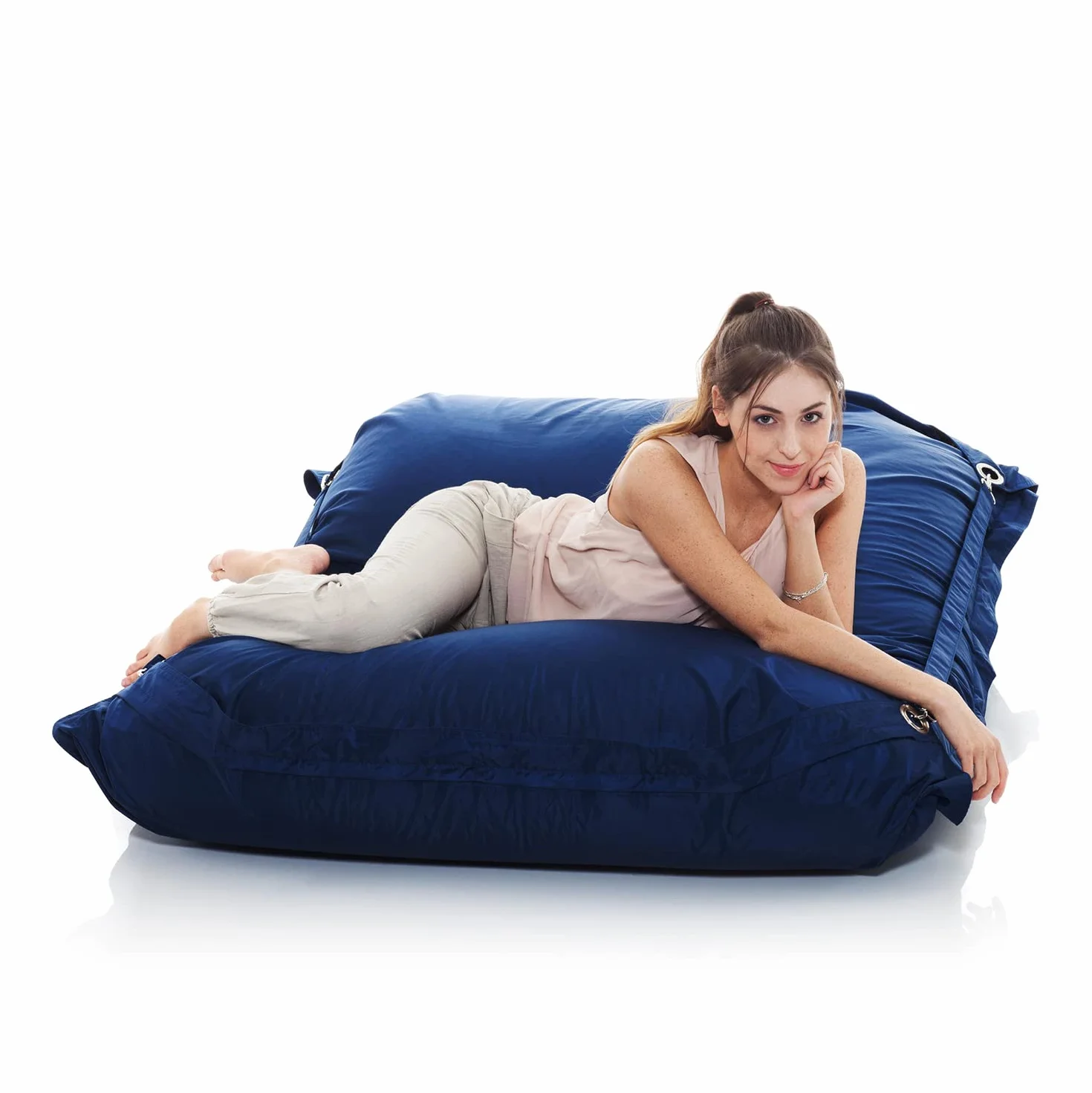 Oryginalny SMOOTHY® Supreme Indoor & Outdoor beanbag XXL 450L gigantyczna beanbag poduszka siedziska fotel dla dzieci i dorosłych (185 x 145 cm, Niebieski)