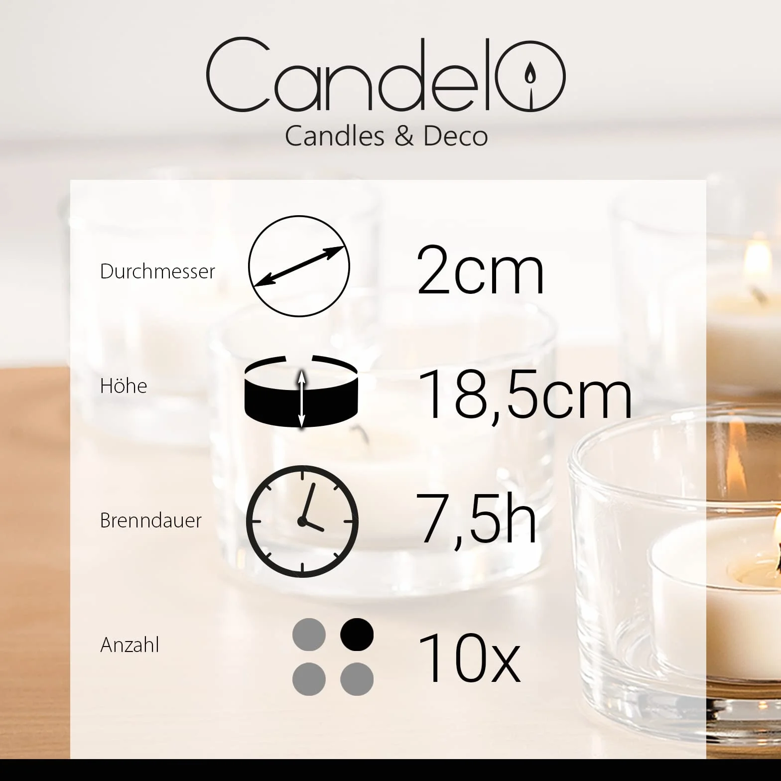 Candelo Zestaw 10 świec białych – 18,5 cm, 7,5 h