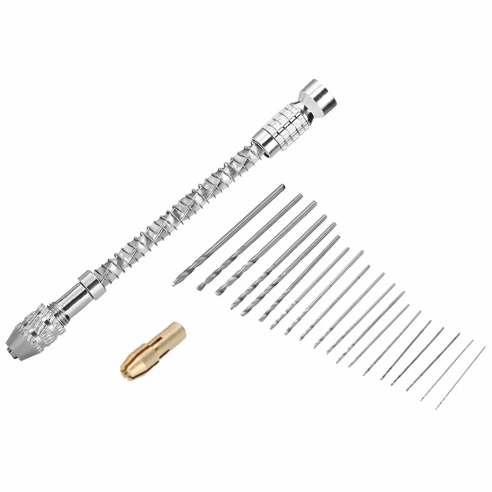 Zestaw 20 Mikro Wierteł Precyzyjnych z Ręcznym Uchwytem, 0.3-1.6mm, do Drewna, Biżuterii, Plastiku, Narzędzia DIY
