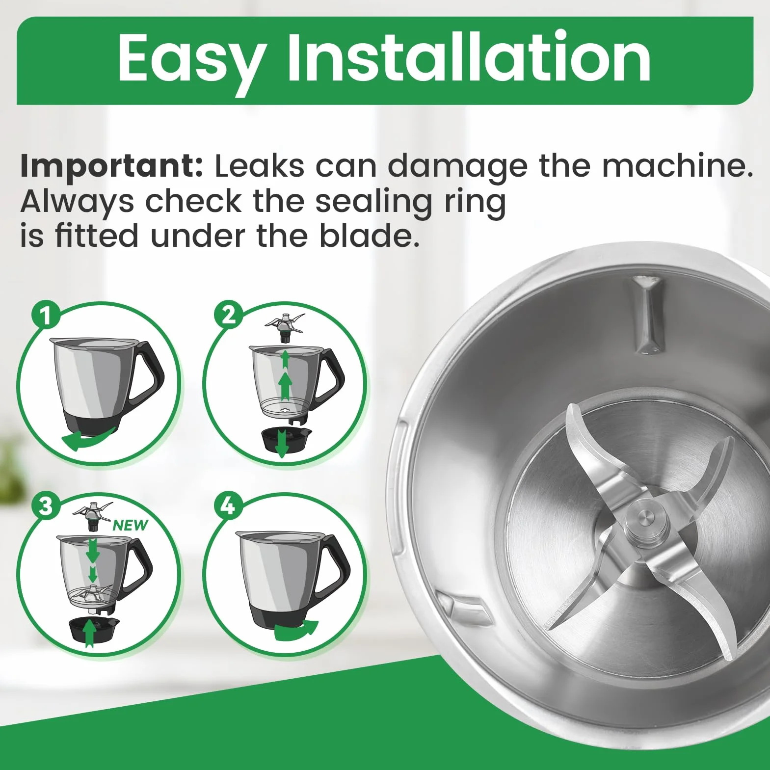 nóż mieszający ze stali nierdzewnej do Thermomix TM5 i TM6 z uszczelką – zamiennik kompatybilny do robota kuchennego Vorwerk Thermomix TM5 i TM6