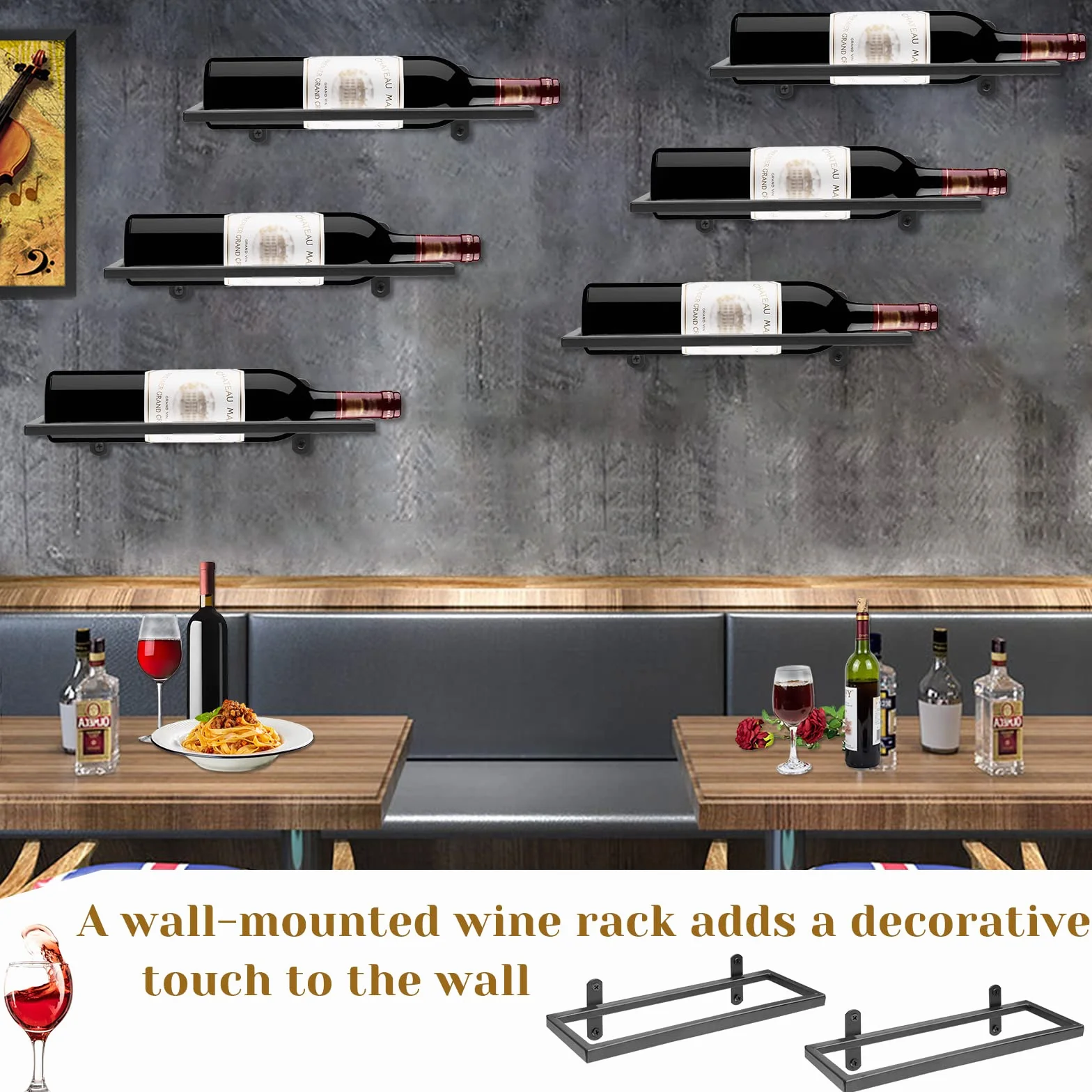 Metalowy stojak na wino montowany na ścianie, regał na butelki