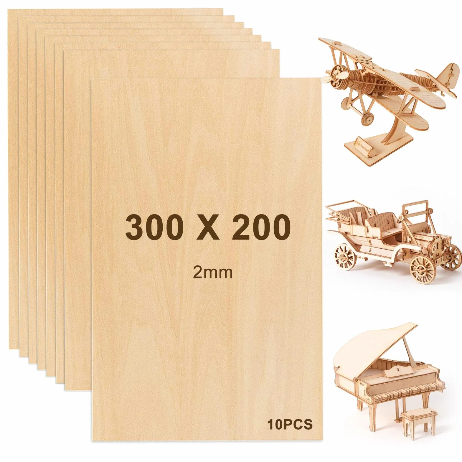 Płyty z drewna balsa, 10 sztuk, do majsterkowania, sklejki, 30 x 20 cm, 2 mm, wysokiej jakości płyty multipleksowe, do samodzielnego wykonania domu, rękodzieła drewnianego, model