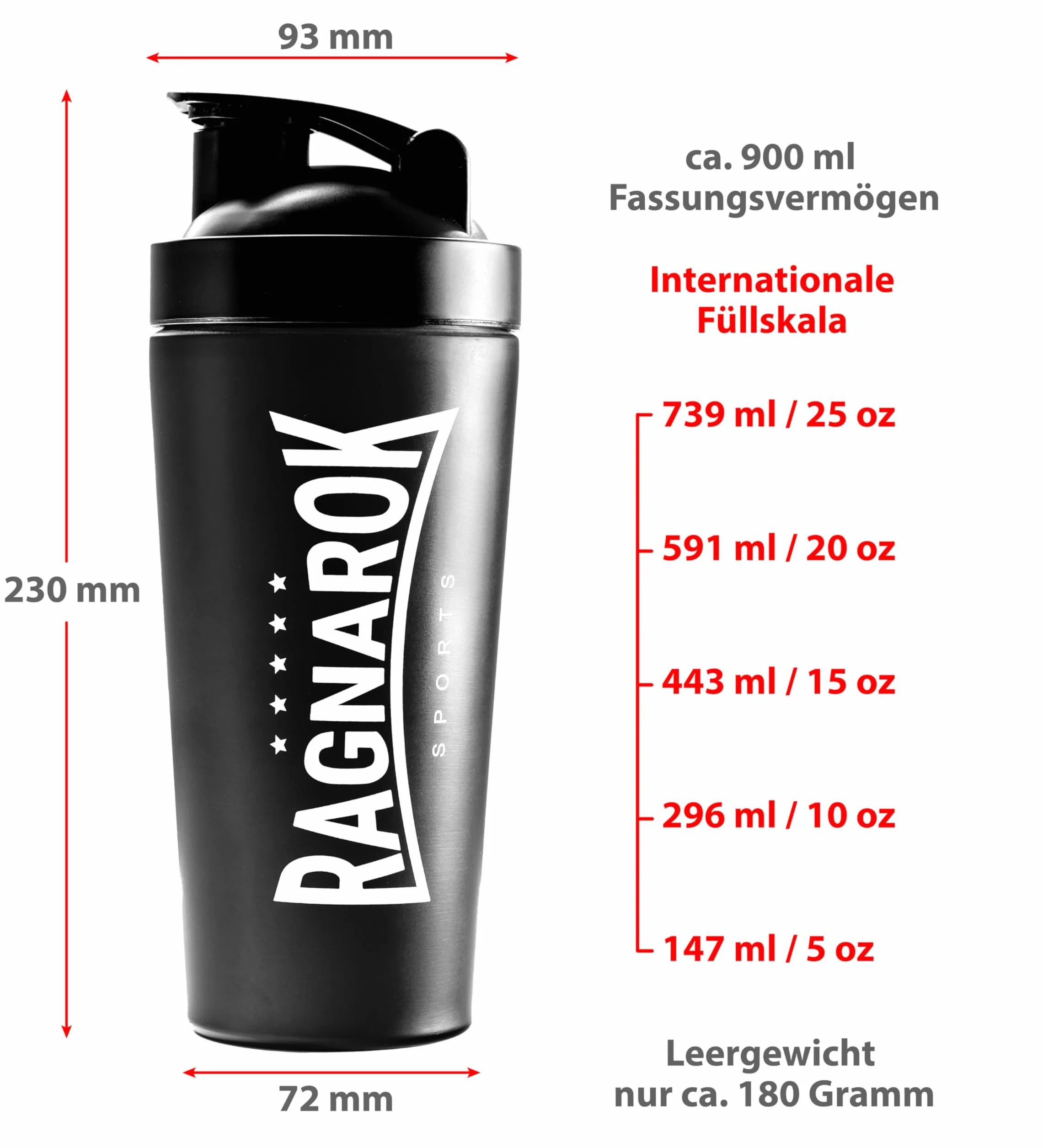 RAGNAROK Stal szlachetna shaker Protein 750 ml metalowy shaker butelka na napoje z kulką Sport Fitness