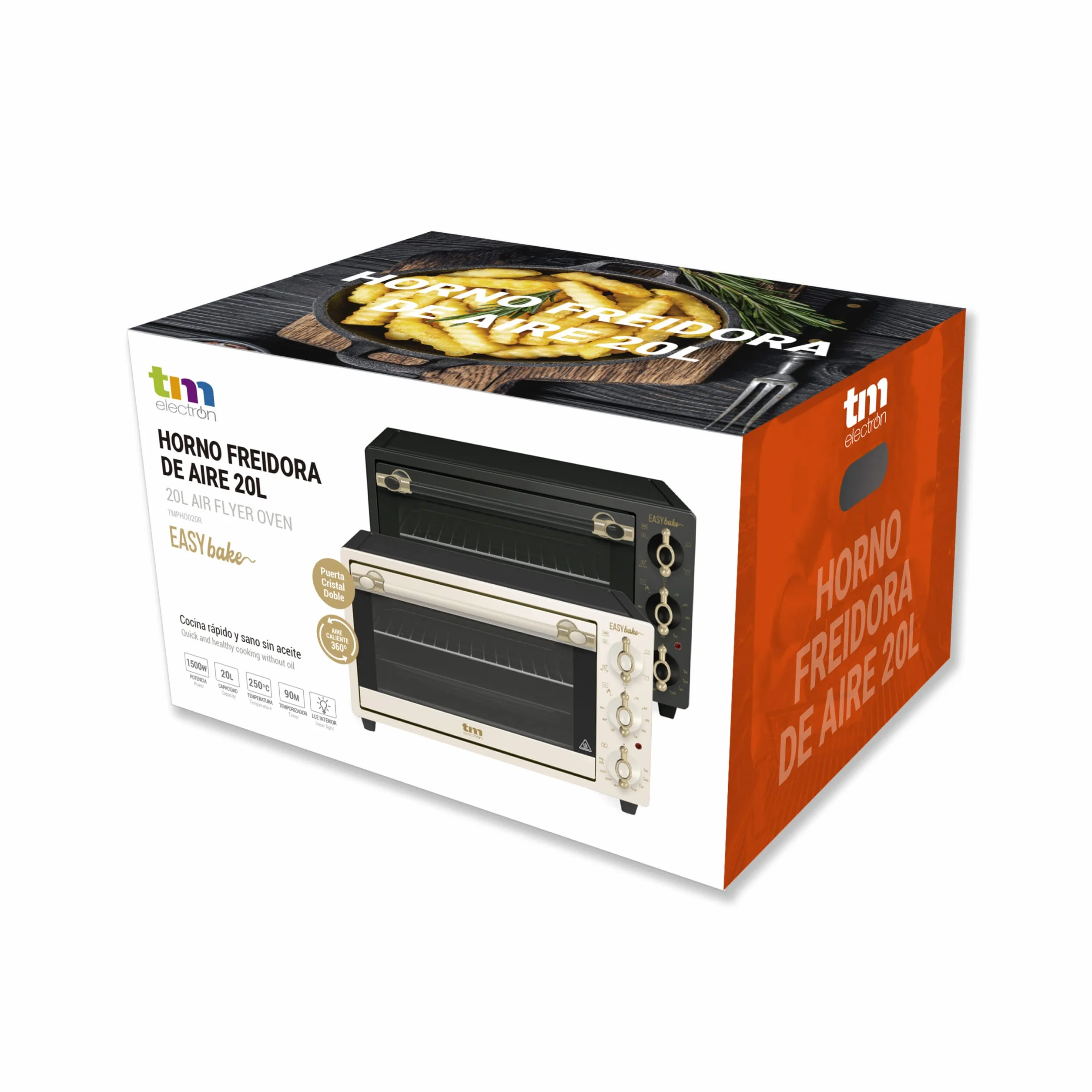 TM Electron EASYBAKE TMPHO020REB minipiekarnik retro z funkcją frytownicy bez oleju, 20 litrów, regulowana temperatura 80 ° C do 250 ° C, 5 funkcji, zawiera 4 akcesoria.