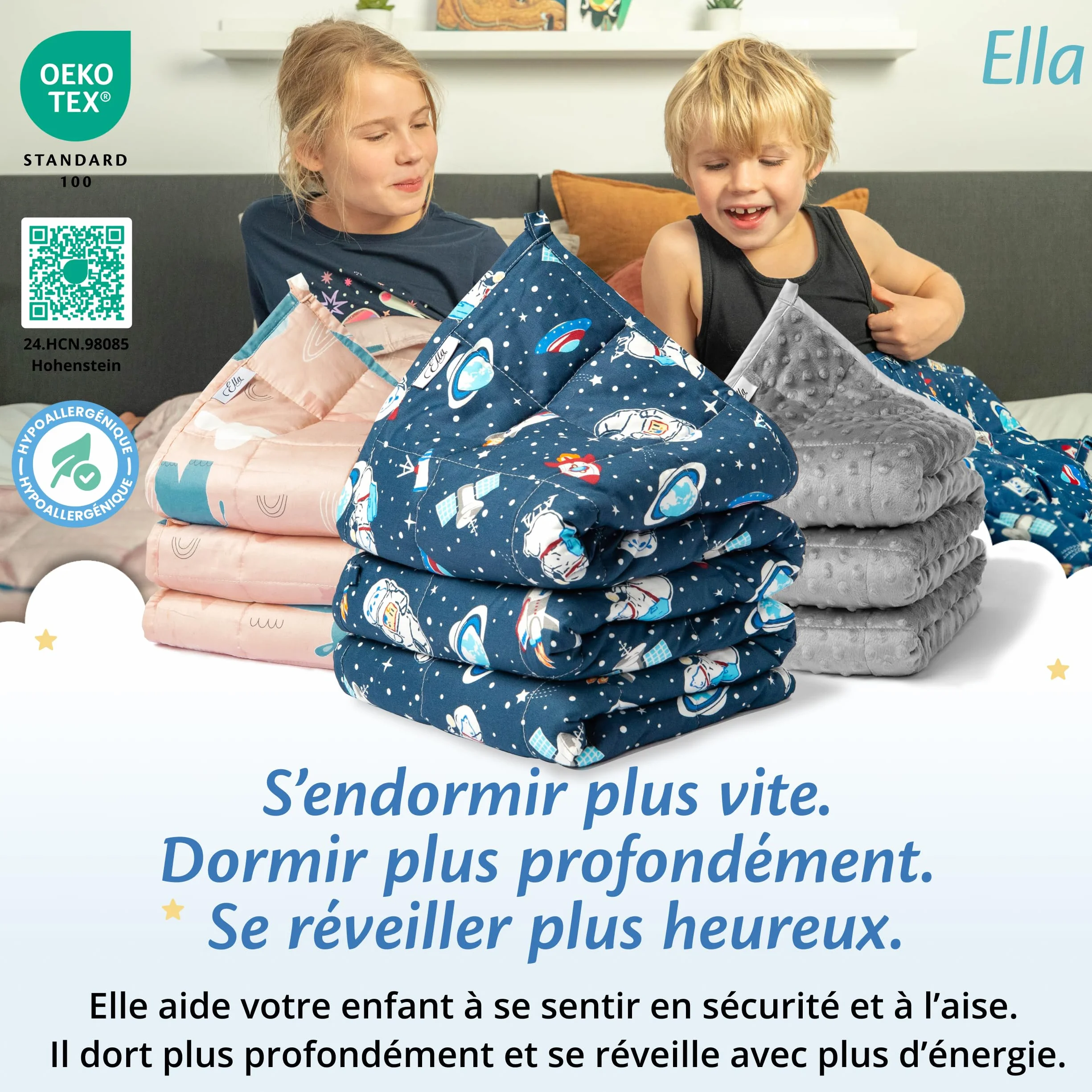 Ella Gewichtsdeken voor kinderen, 4,5 kg, 100 x 170 cm, therapiedeken, voor stressvermindering en angst, hypoallergene glazen kralen, zachte en verkoelende katoenen buitenlaag, voor kinderen van 40-60
