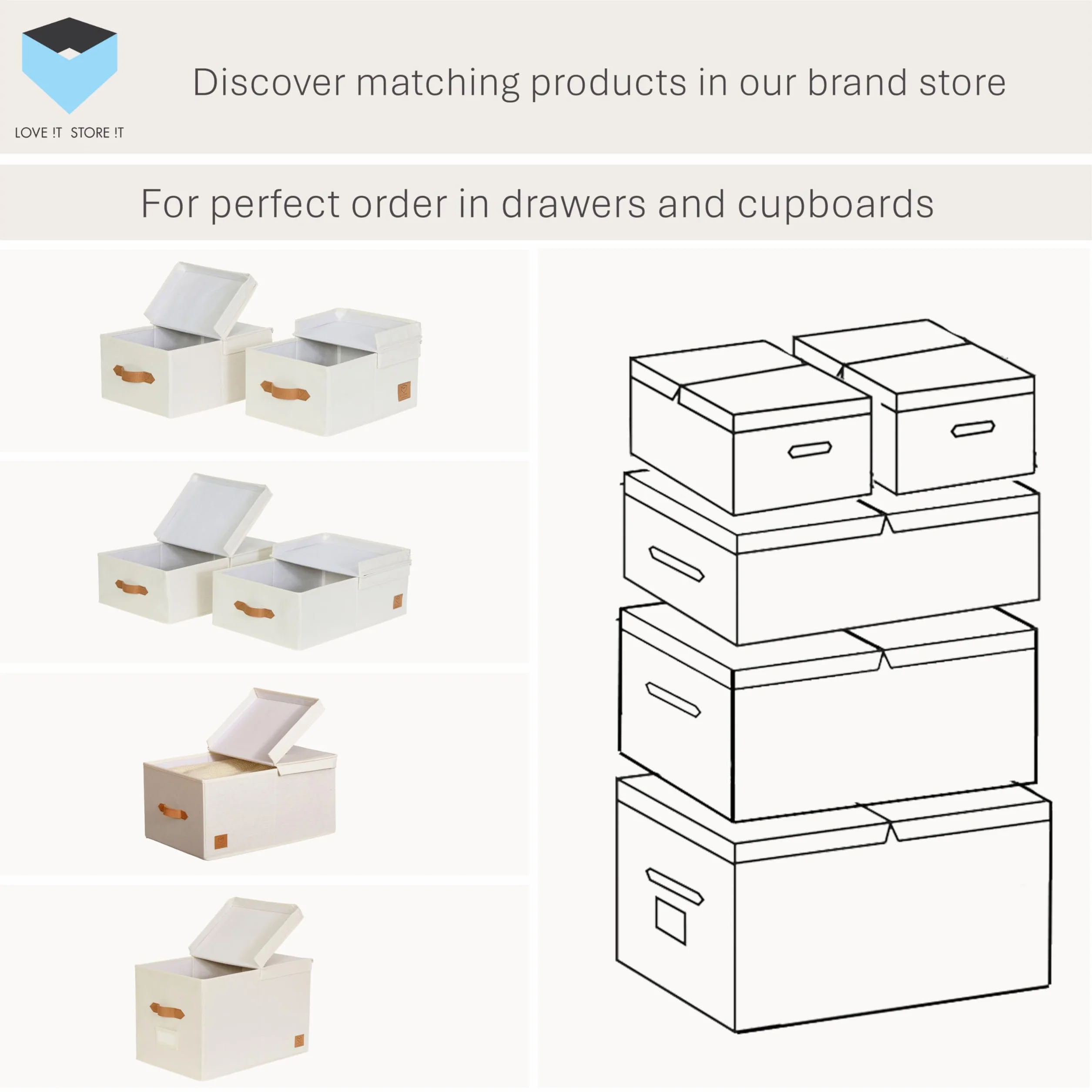 LOVE IT STORE IT Premium pudełko do przechowywania z pokrywką – z lnu i bawełny – wzmocnione drewnem – duże i stabilne – beżowe – 50 x 33 x 24 cm