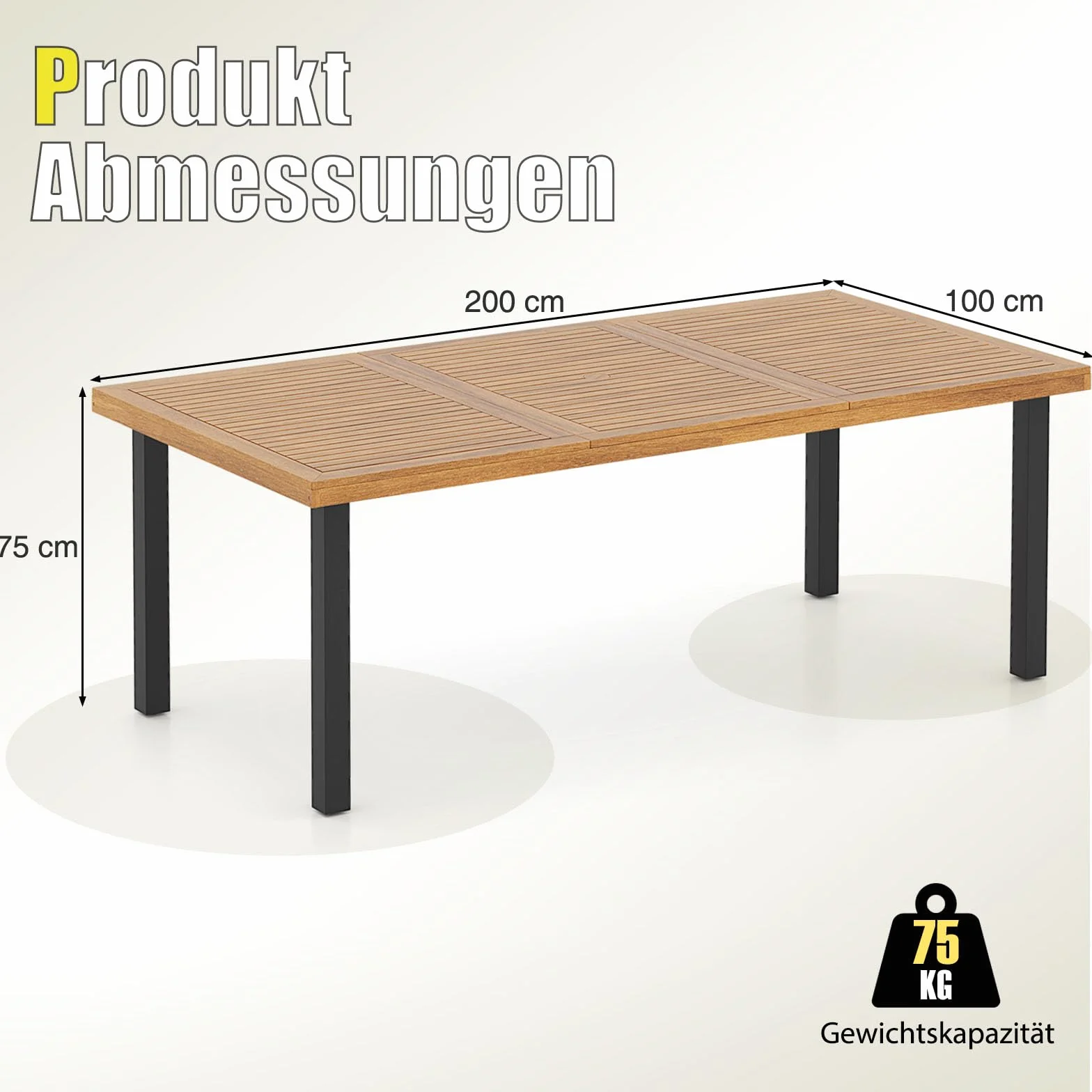 COSTWAY Stół ogrodowy z otworem na parasol, 200 x 100 cm, duży stół tarasowy dla 8 osób, prostokątny stół balkonowy z drewna akacjowego, stół do jadalni na zewnątrz do ogrodu, na taras