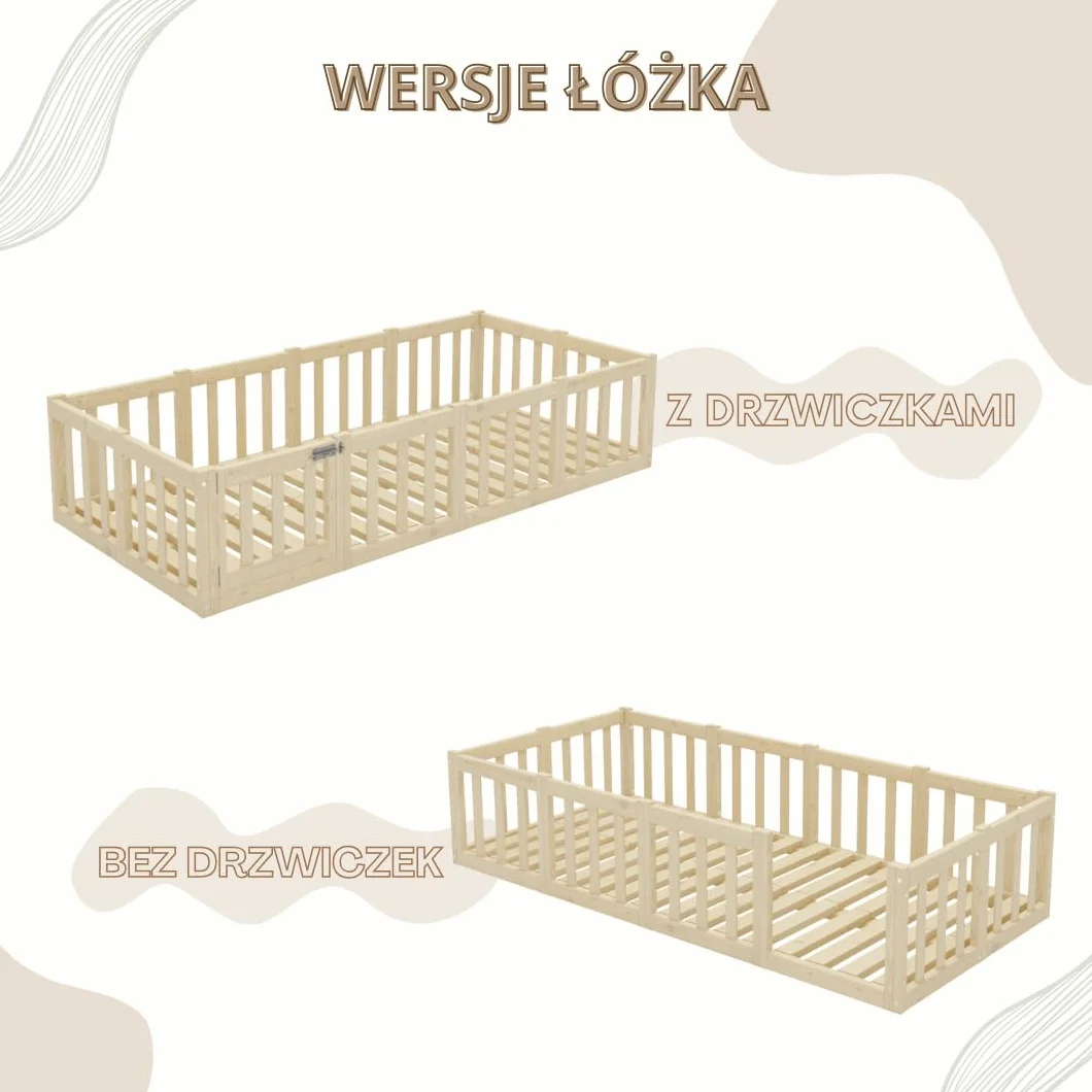 Łóżko dziecięce Crazy Johnny 180 x 90 cm – Montessori łóżko podłogowe z zabezpieczeniem przed wypadnięciem i otwieraną barierką - Bezpieczne dla najmłodszych - Łatwy montaż