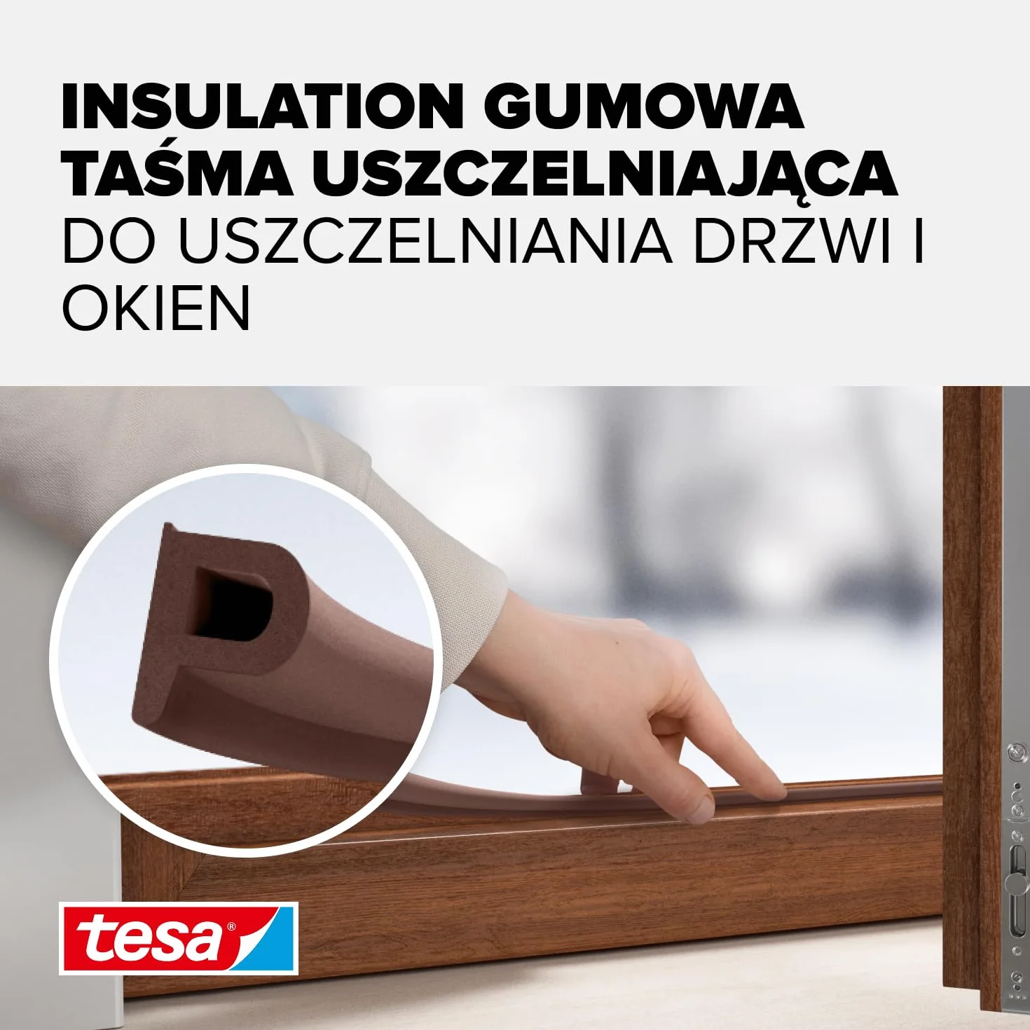 tesa INSULATION L uszczelka gumowa - Samoprzylepna uszczelka do izolacji szczelin w oknach i drzwiach - Brązowa - 6 m x 9 mm x 5,5 mm