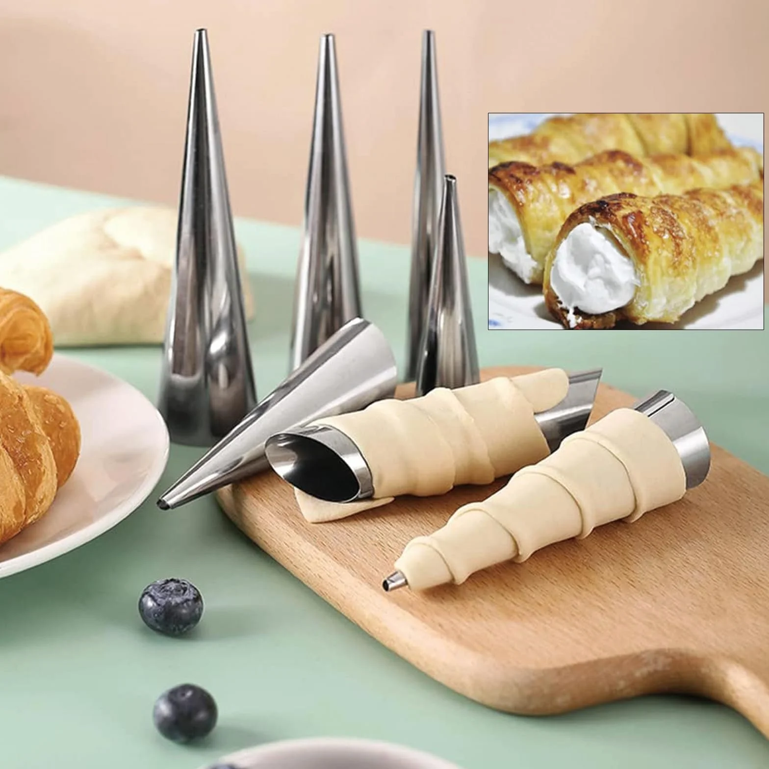 Cannoli 16 szt. foremek do pieczenia ze stali nierdzewnej, kształt Cannoli, kształt stożkowy do rurek Cannoli, rogalika, formy do pieczenia, ze szczotką do czyszczenia
