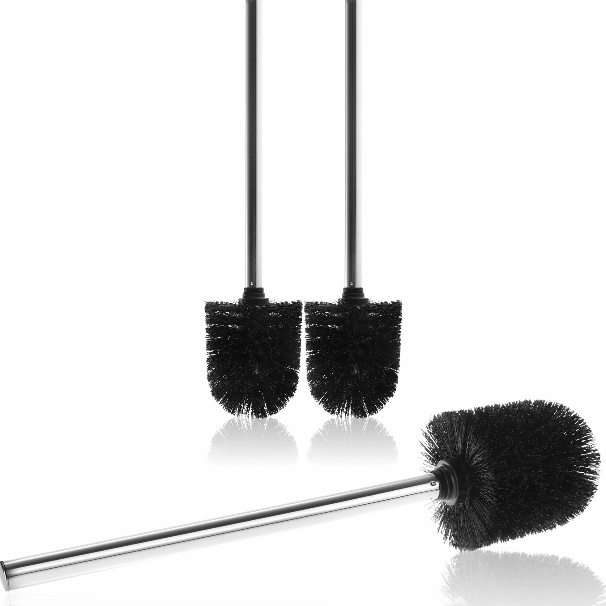 com-four 3 x szczotka do WC z wymienną głowicą – szlachetna szczotka do WC z uchwytem ze stali nierdzewnej – szczotka toaletowa – Ø 8 cm (03 sztuki – szczotka zapasowa czarna)