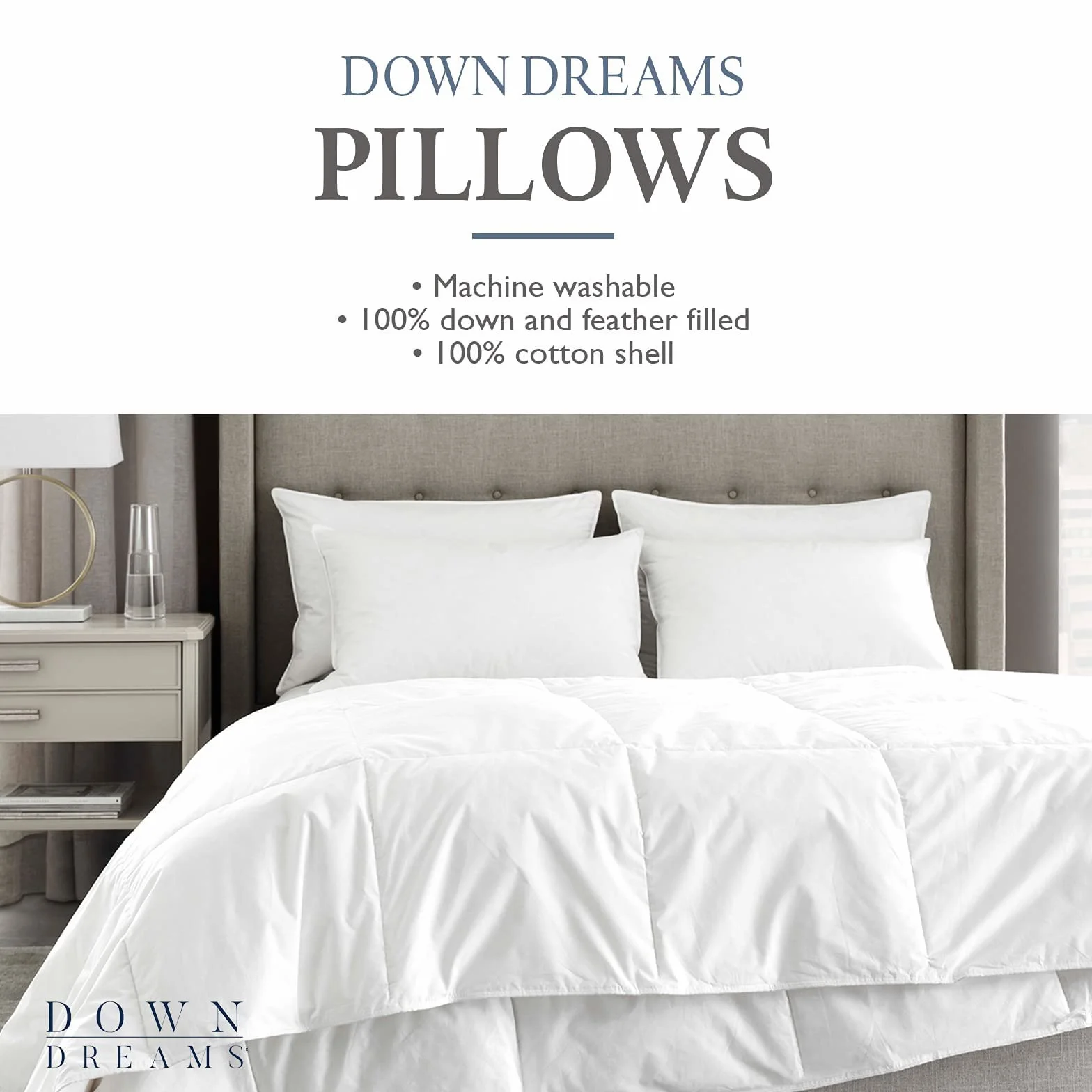 Down Dreams Manchester Mills Classic Cushion - Queen/Medium Support, 2-pak