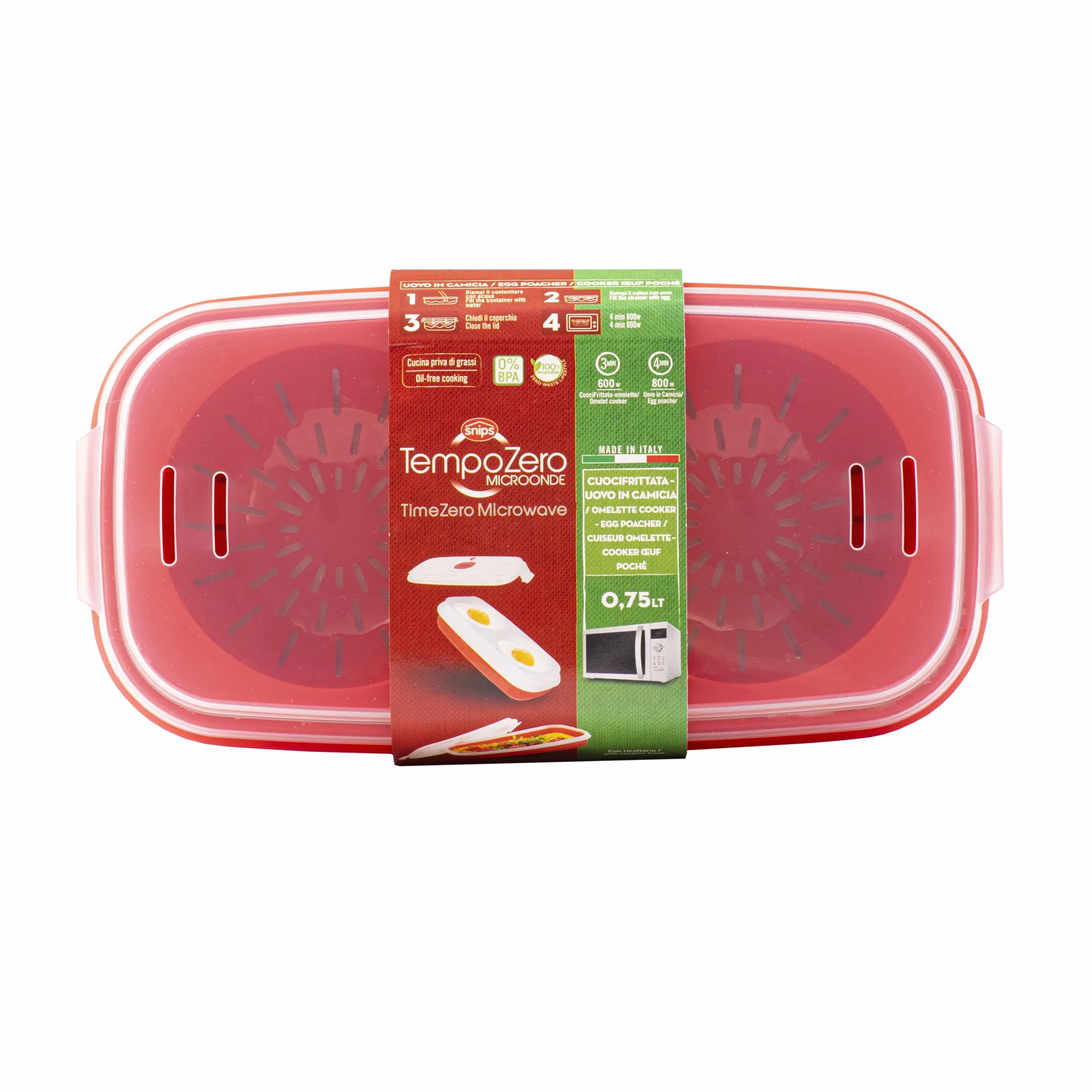 Snips | Jajka, omlet i omlet do kuchenki mikrofalowej | 0,75 l | kolor biały | Linia Tempozero | 24 x 12,5 x 6 cm | BPA Free | Made in Italy