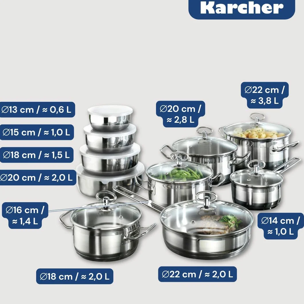 Zestaw garnków Karcher Jasmin 20-częściowy do wszystkich kuchenek w tym indukcyjnych