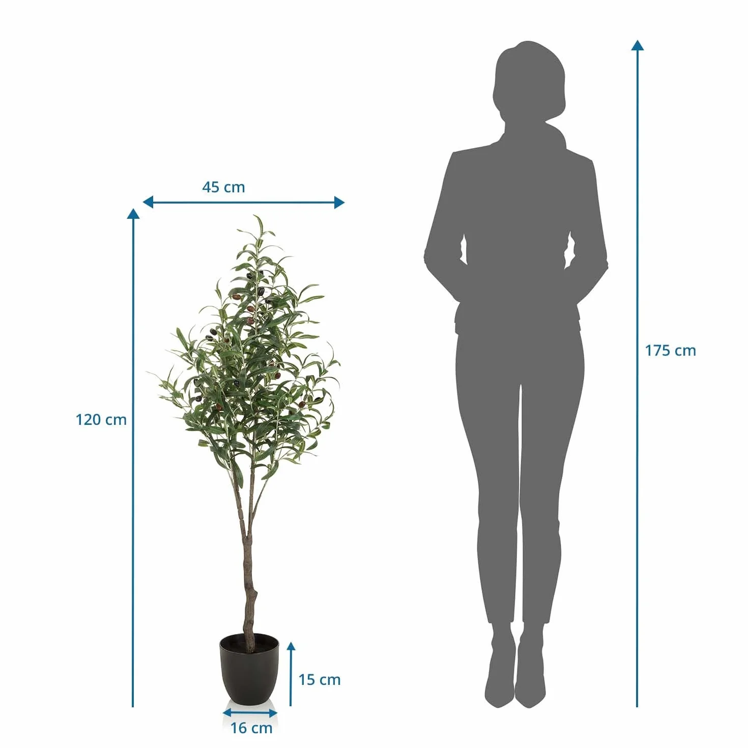 hjh OFFICE 871012 sztuczna roślina oliwka, wysokość 120 cm, dekoracyjne drzewo oliwne, sztuczne drzewko łatwe w pielęgnacji
