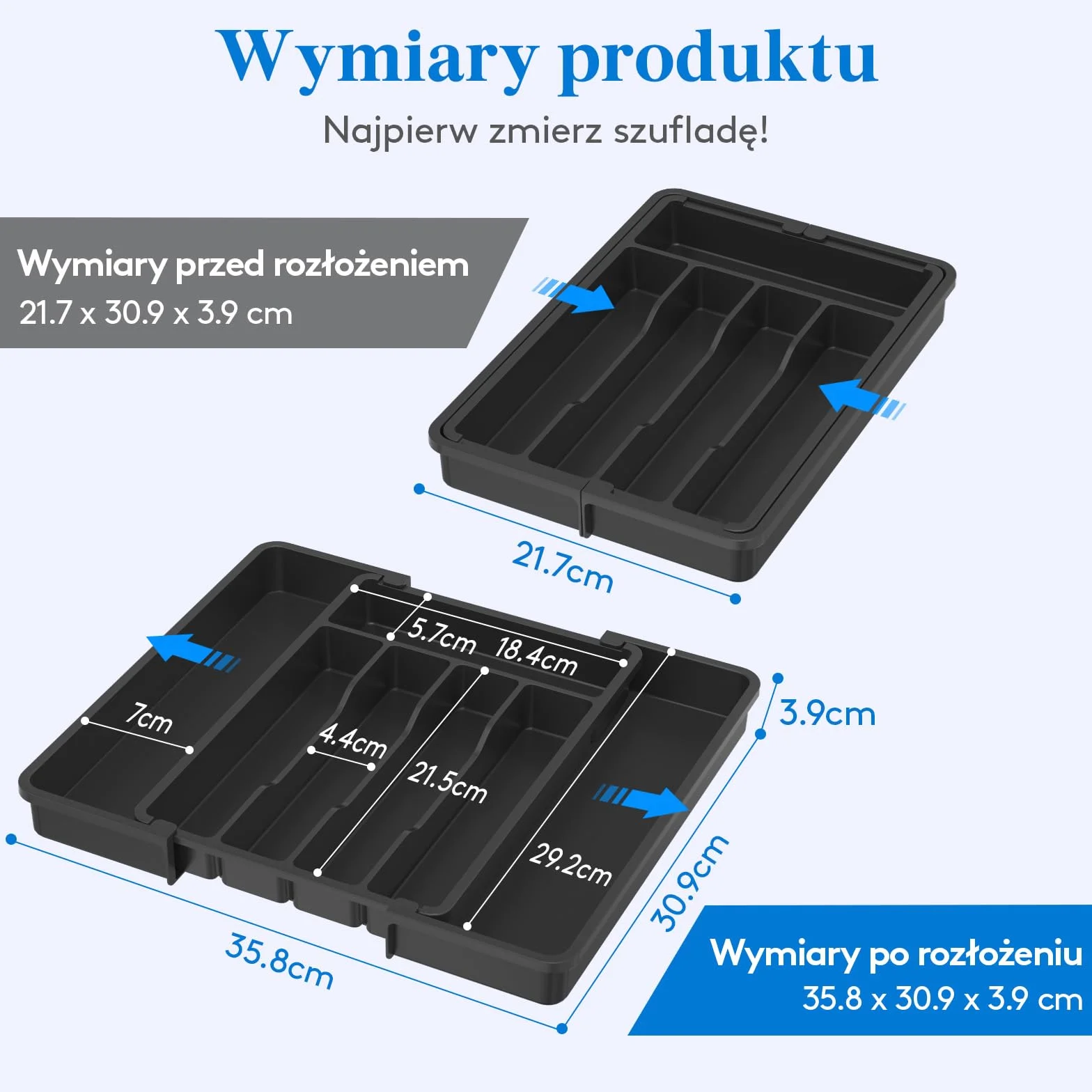 Lifewit Pojemnik na sztućce do szuflad rozszerzalny organizer kuchenny 30,9 cm czarny