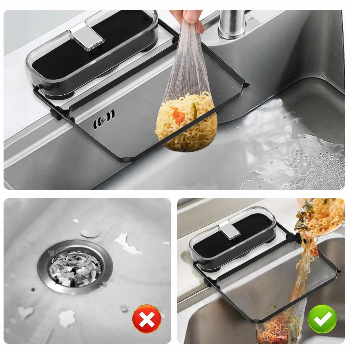 Suction Cup Sink Strainer, sitko do umywalki z 50 siatkami filtrującymi, sitko do zlewozmywaka, czarne sitko do zlewozmywaka, kosz odpływowy, do kuchni i łazienki