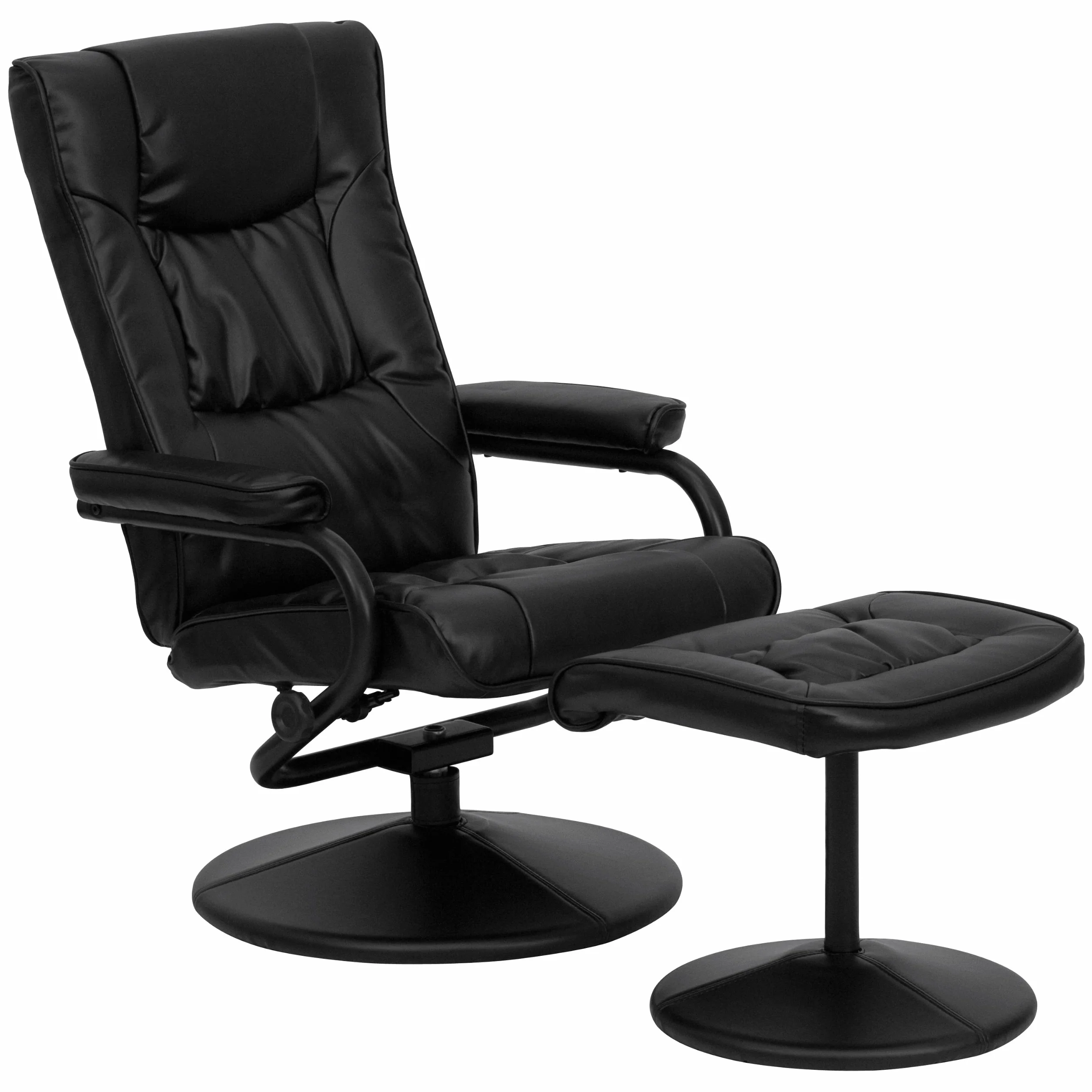 Flash Furniture Współczesny Leżak i Otomana ze Skórzaną Podstawą, Metal, Czarny