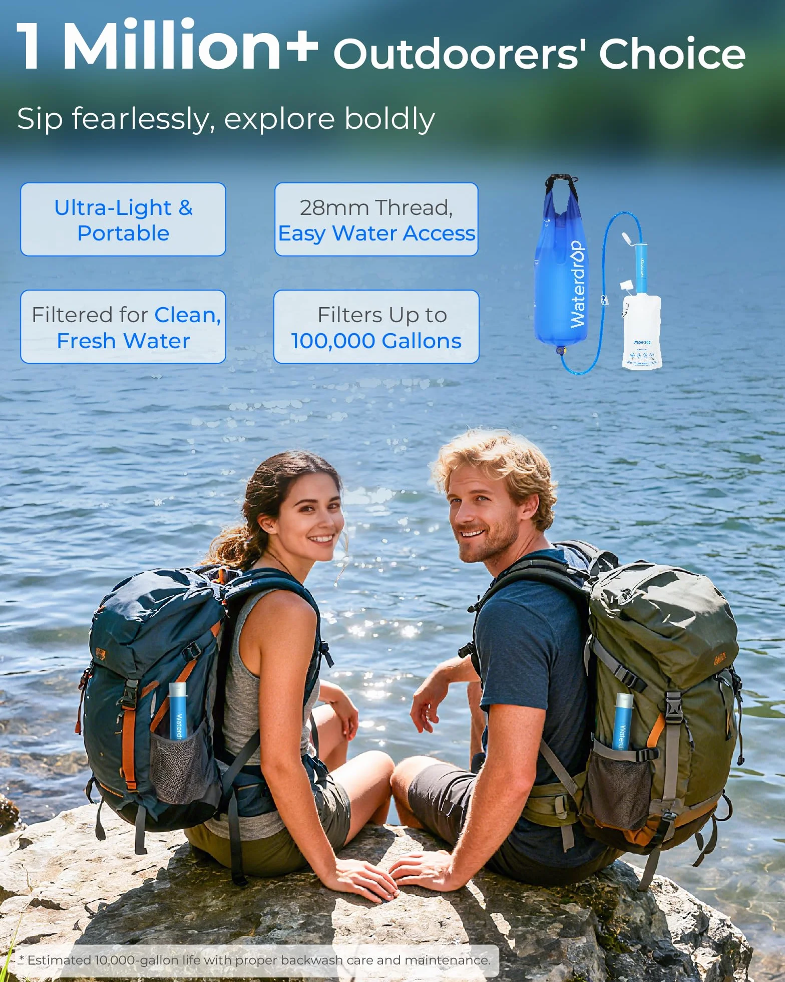 Waterdrop Gravity Filtr do wody Waterdrop Gravity, kempingowy system filtracji wody, podróżny oczyszczacz wody, na wypadek sytuacji awaryjnej, worek 5,7 l, ​​0,1 mikrona, 5-stopniowa filtracja