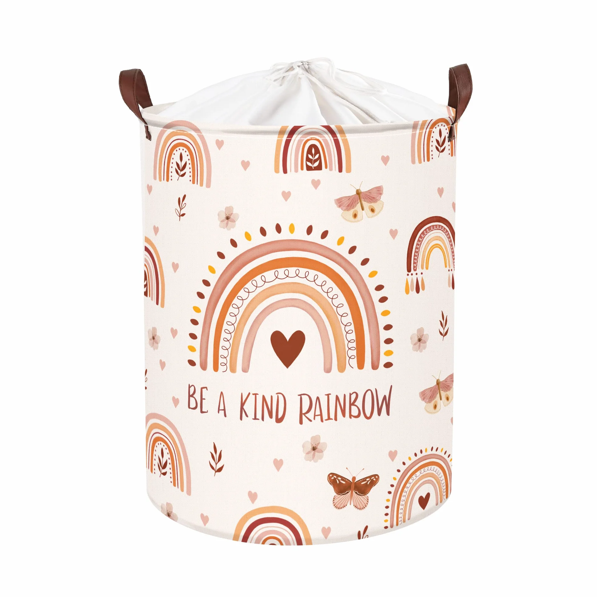 Clastyle 45L Boho Tęcza Różowy Dziecięcy Kosz na Pranie Butterfly Flowers Kids Laundry Basket Leaves Heart Clothes Toy Storage Basket For Bedroom, 36×45 cm