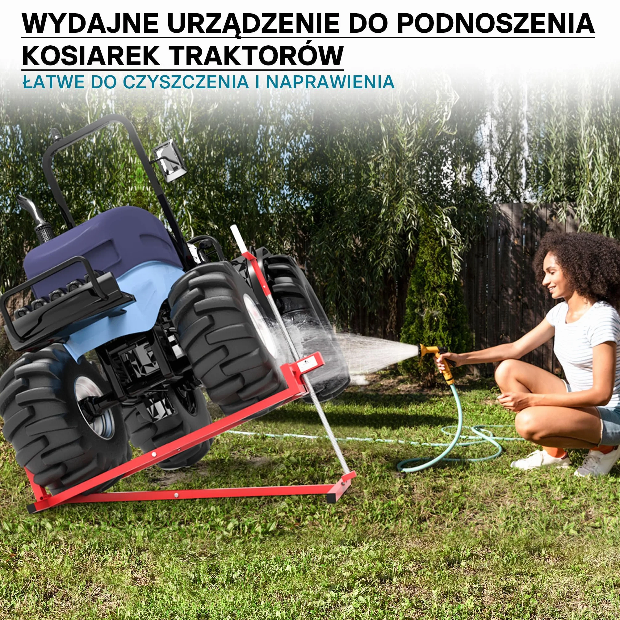 Wiltec Podnośnik boczny do traktorka kosiarki i quada do 400 kg, stalowy z regulacja nachylenia do 35°, bezpieczne serwisowanie maszyn ogrodowych