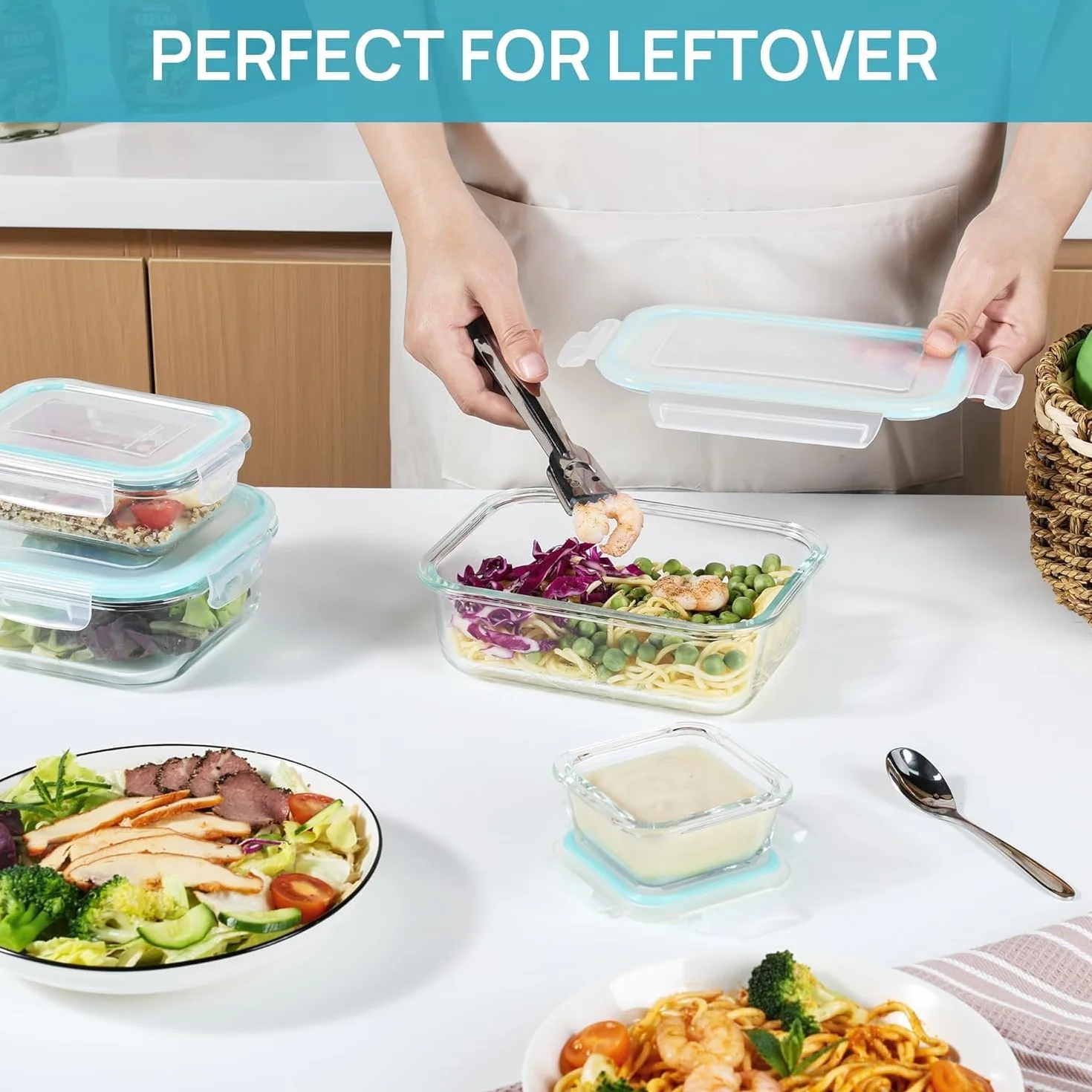 Vtopmart Szklane pojemniki do przechowywania żywności z hermetycznymi pokrywkami, do posiłków, pudełka Bento na lunch, do kuchenki mikrofalowej, piekarnika, zamrażarki i zmywarki, bez BPA, 8 szt.