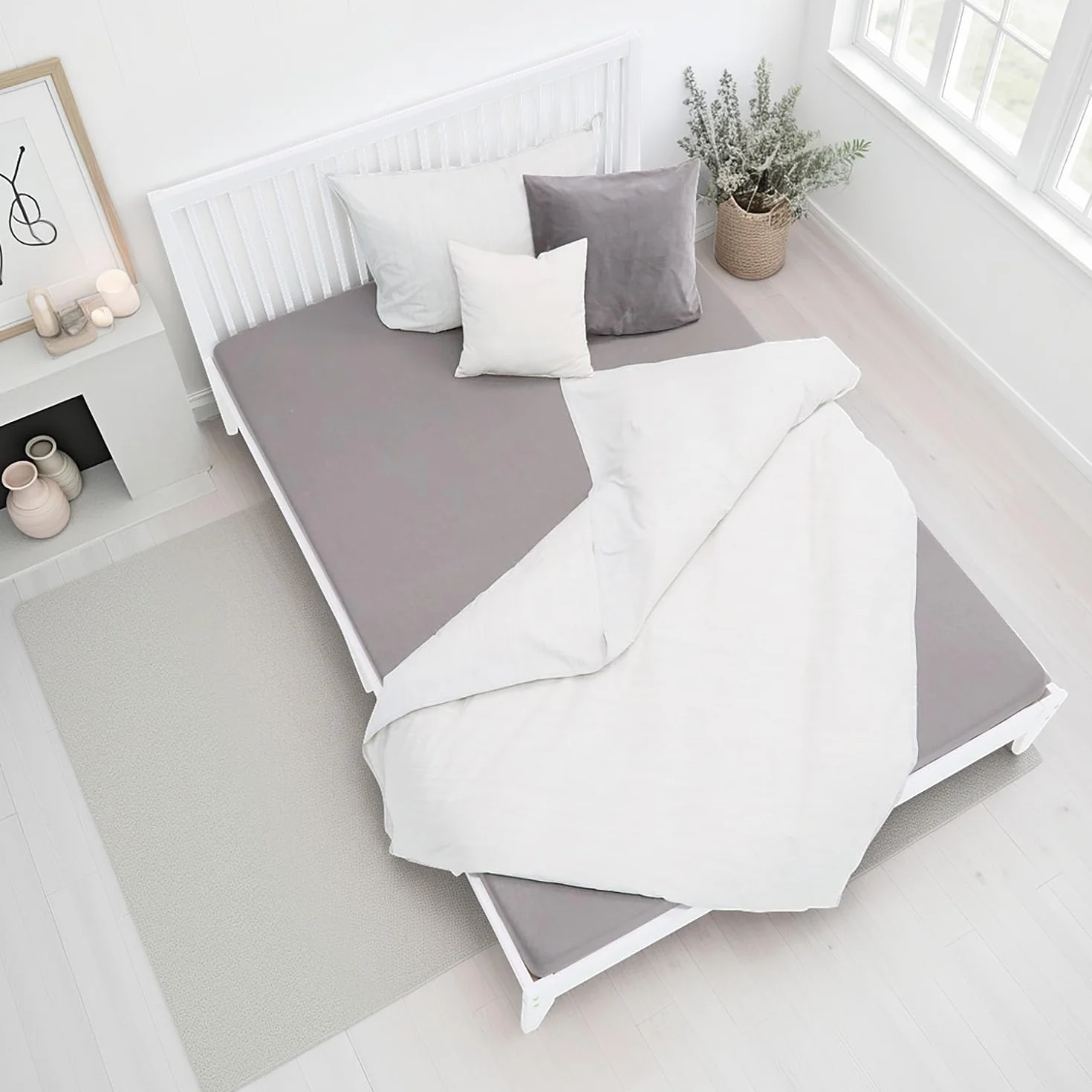 Homestyle4u 1844 łóżko drewniane 140 x 200, ze stelażem, białe, lite drewno sosnowe