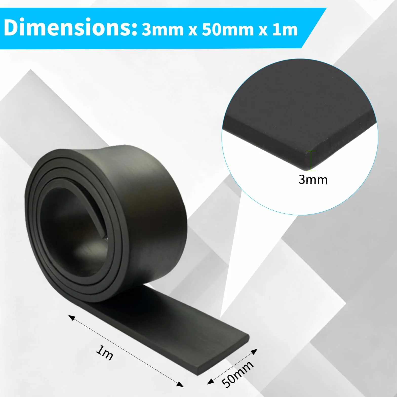 Gumowe paski 3 mm, mata gumowa 5 cm x 1 m, twarda guma do uszczelnienia, izolacja izolacyjna, antypoślizgowe płyty gumowe, do użytku na zewnątrz, do samochodu, listwy gumowe do drzwi, okien, warsztatu