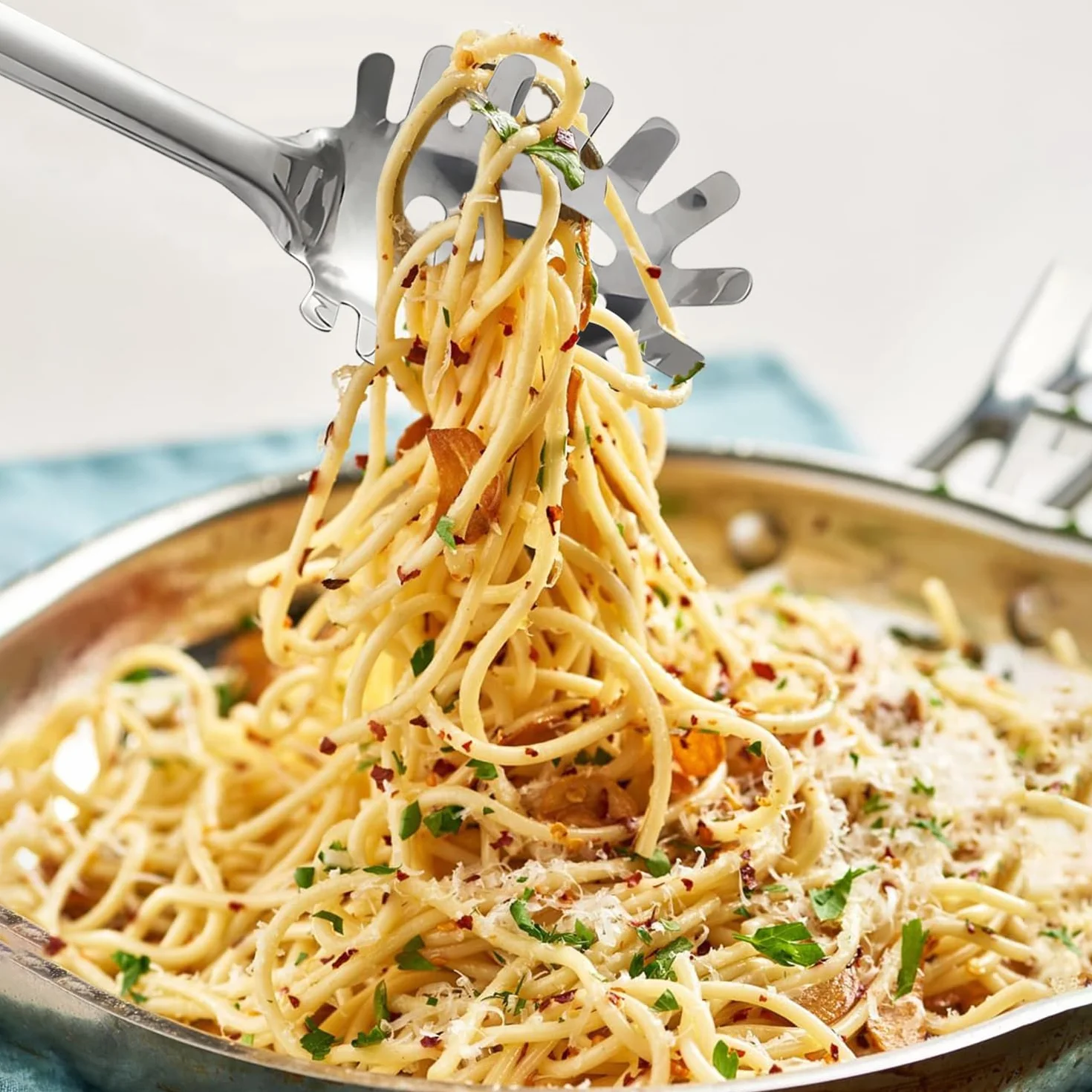 Szczypce do spaghetti ze stali nierdzewnej, profesjonalna łyżka do makaronu z ergonomicznym uchwytem