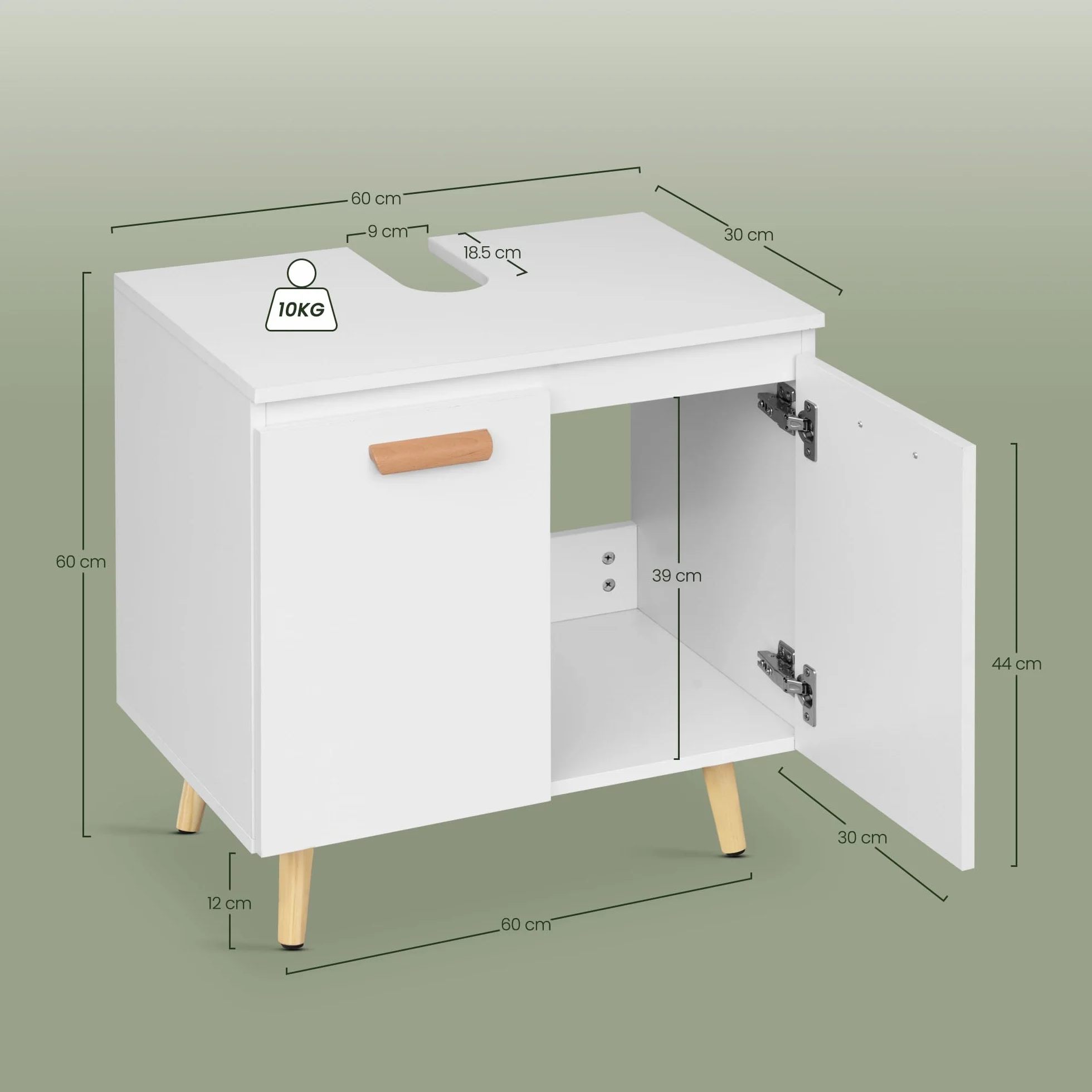 EUGAD Szafka pod umywalkę, szafka pod umywalkę, szafka łazienkowa z 2 drzwiczkami, 60 x 40 x 60,5 cm, biała