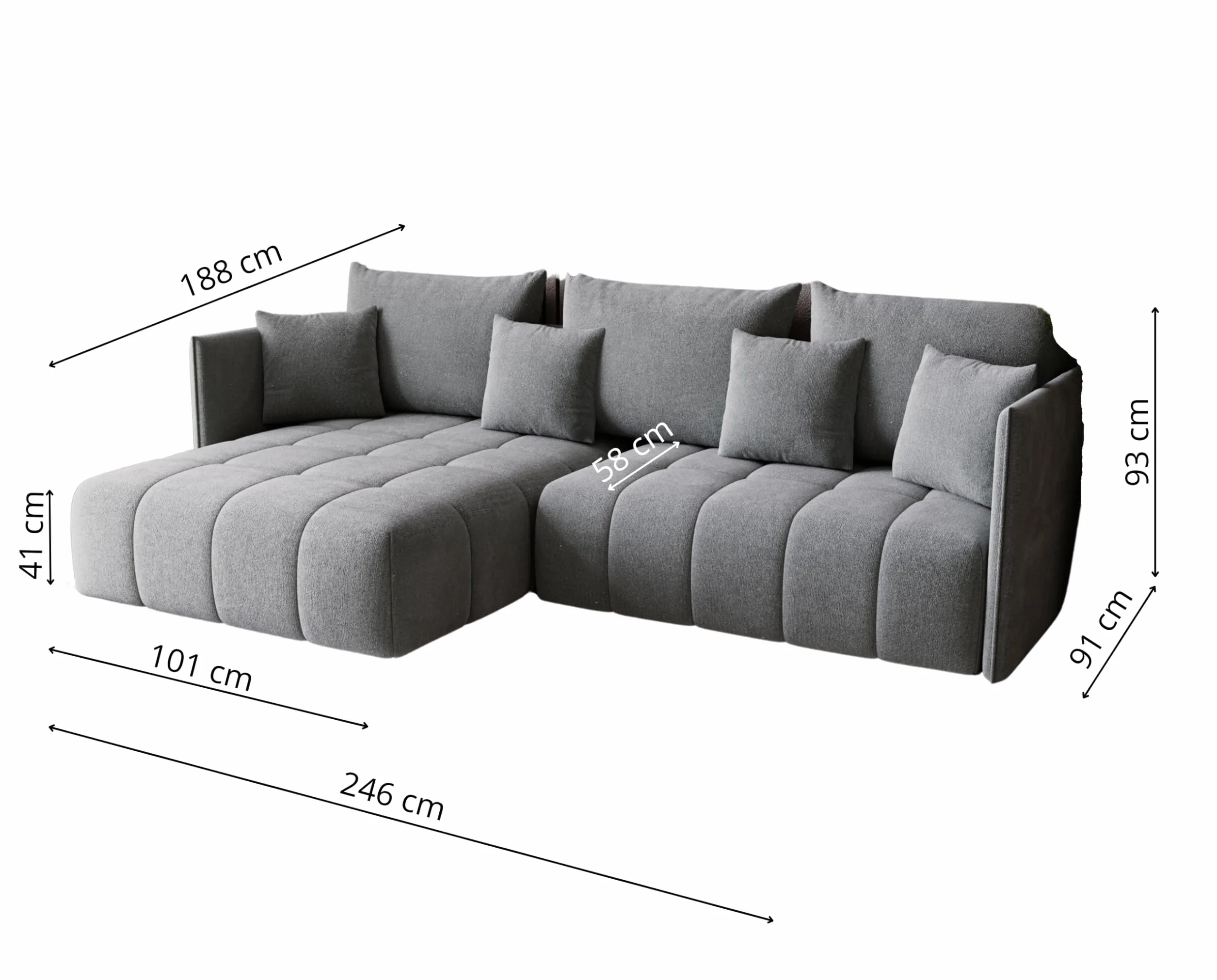 Narożnik GONA z funkcją spania 245 x 180 cm – Elegancki, trwały i wolnostojący – Automat ułatwiający rozkładanie – 246 x 188 x 93 cm – Monolith 09 (Jasnybrąz)