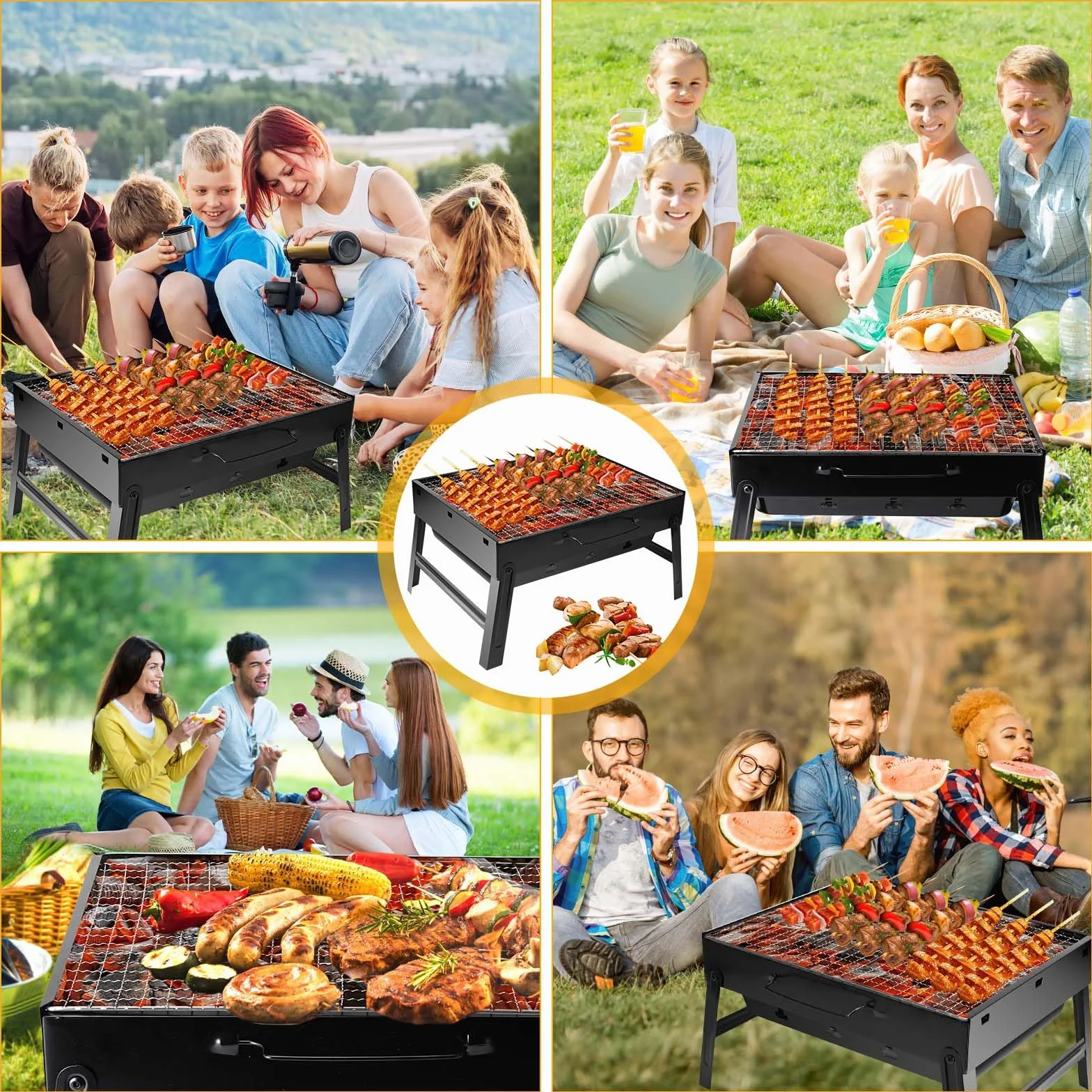 Auauraintt Kompaktowy Mini Grill BBQ - na węgiel drzewny, przenośny i składany, grill stołowy, grill kempingowy, grill piknikowy, do pikniku, ogrodu, tarasu, kempingu, podróży
