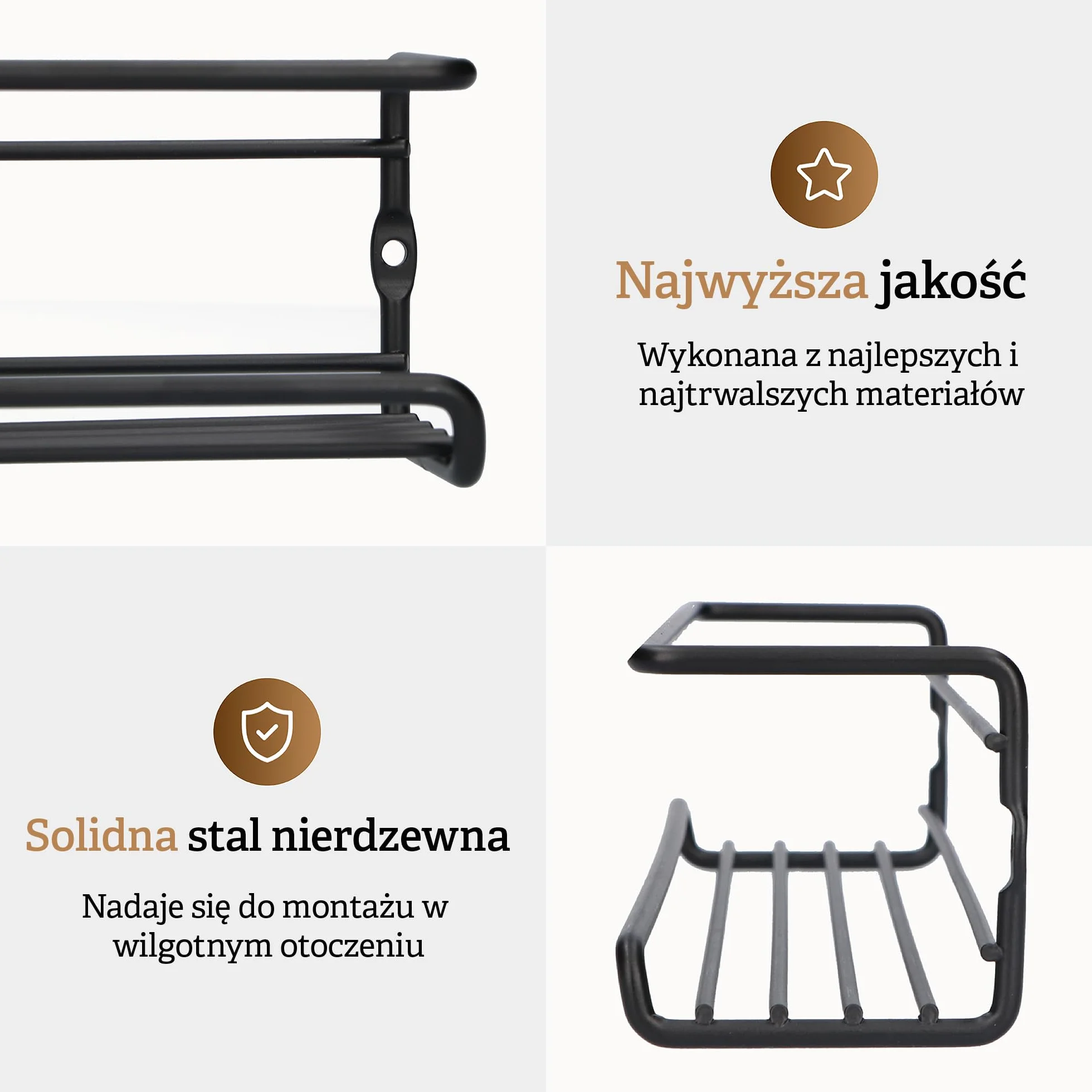comforder Regał ścienny na przyprawy 4 wiszący metalowy na 24 słoiki 29x6x6 cm Czarny