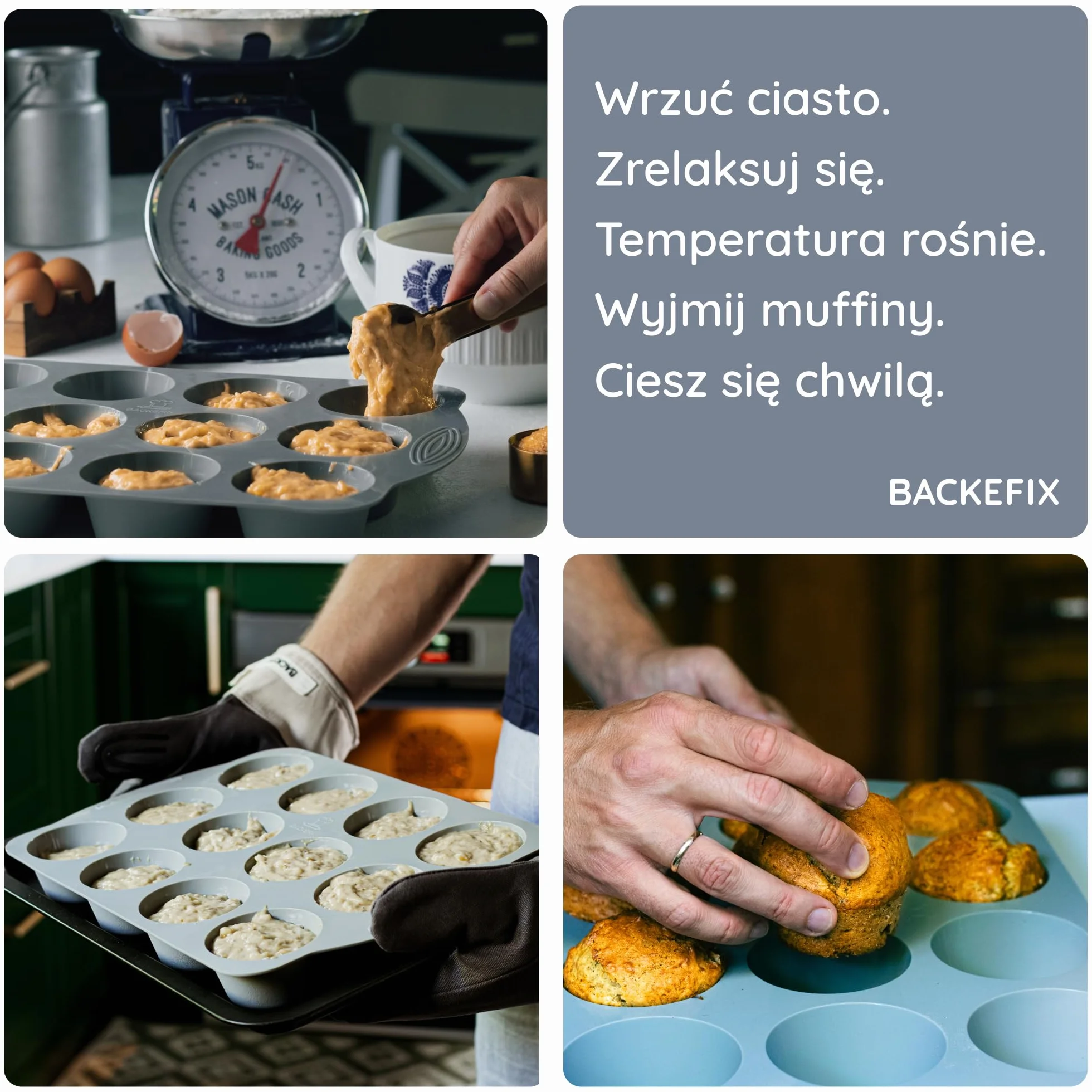 Backefix forma do muffinek 12 szt. z platynowego silikonu, nieprzywierająca, do zmywarki, bez BPA