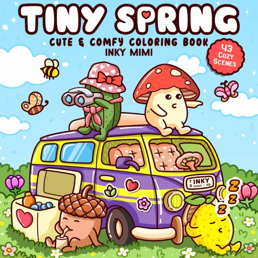 Tiny Spring: Super Cute Coloring Book for Adults and Teens Easy and Simple Designs Featuring Comfy and Hygge Spring Themes for Relaxation