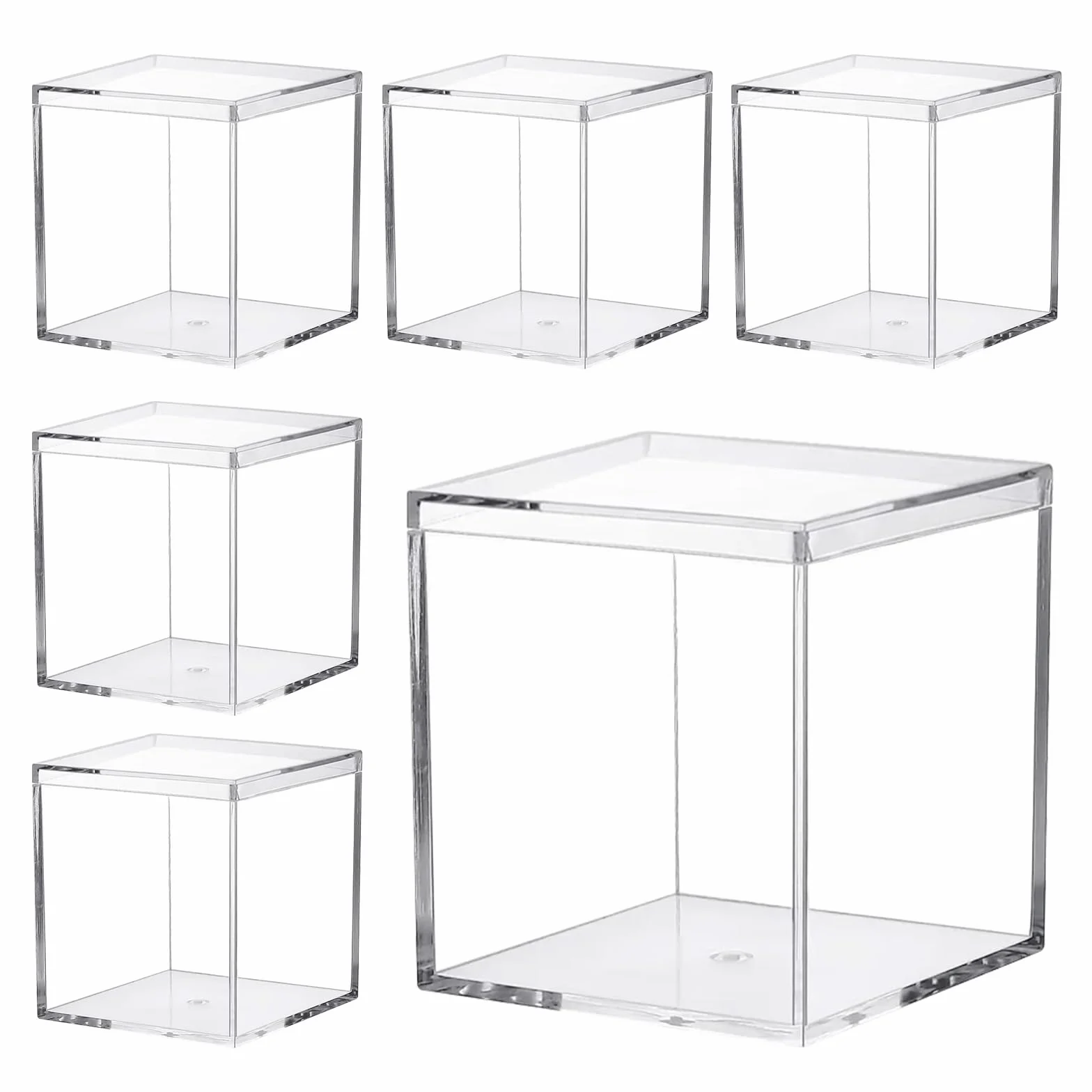 6 sztuk, 7,5 x 7,5 x 7,5 cm, małe akrylowe pudełko, przezroczyste, z pokrywką, małe kwadratowe pudełko akrylowe, pudełko do przechowywania, na biżuterię, witrynę, opakowanie na słodycze
